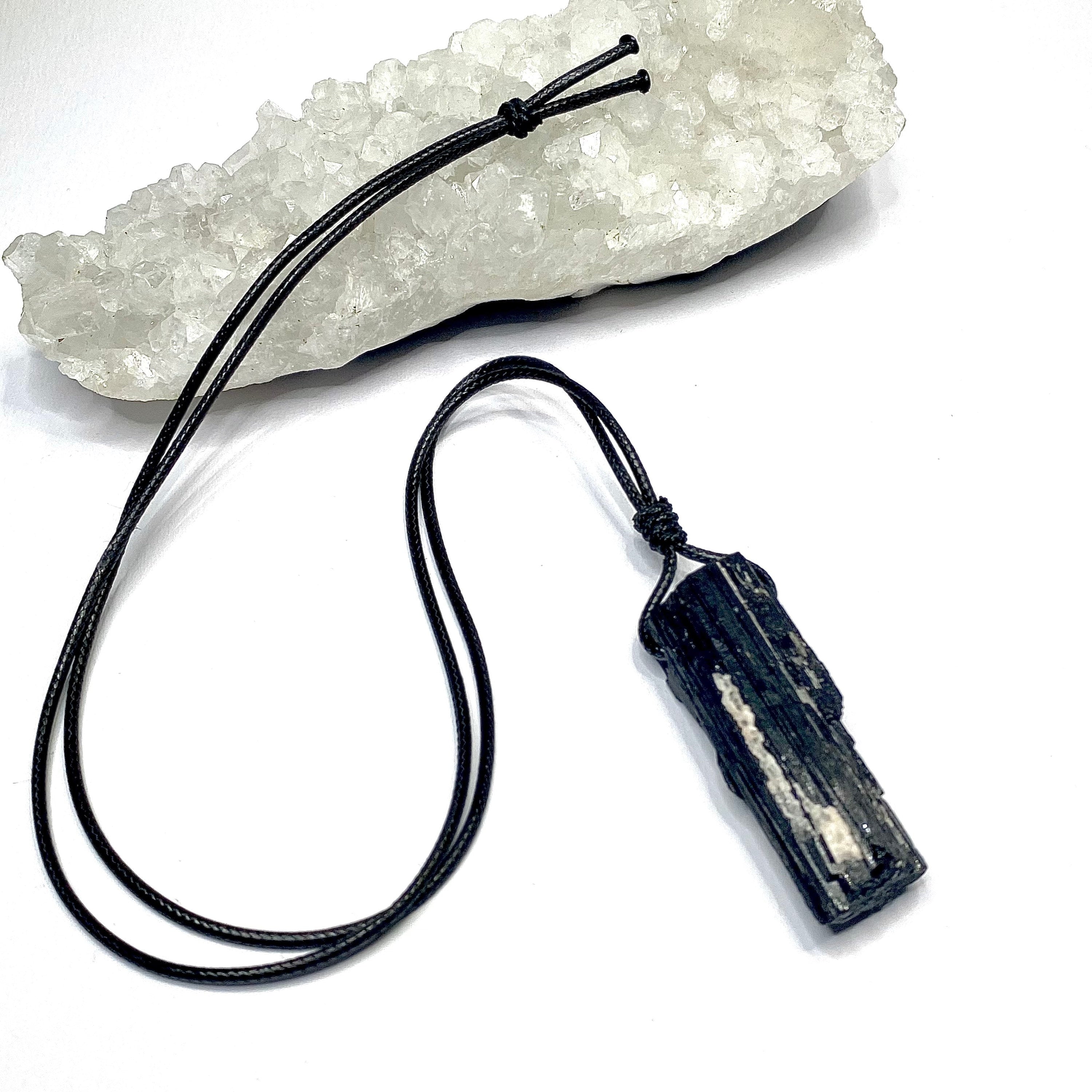 Black Tourmaline Crystal Cord Necklace: 30' Adjustable Gemstone Necklace