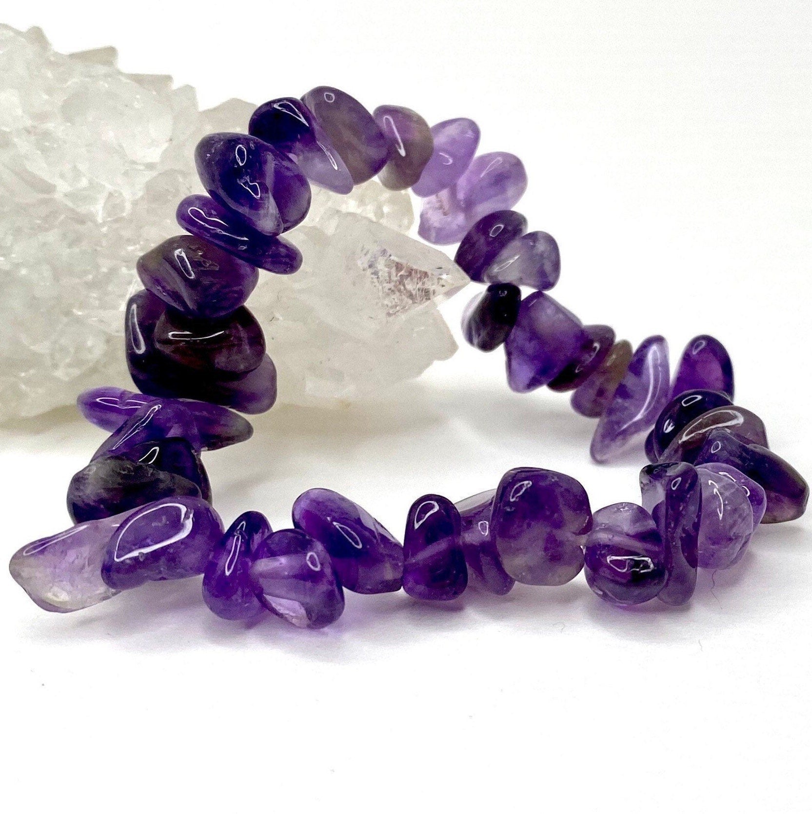 Amethyst Crystal Chip Bracelet: Calming Gemstone Stretch Bracelet