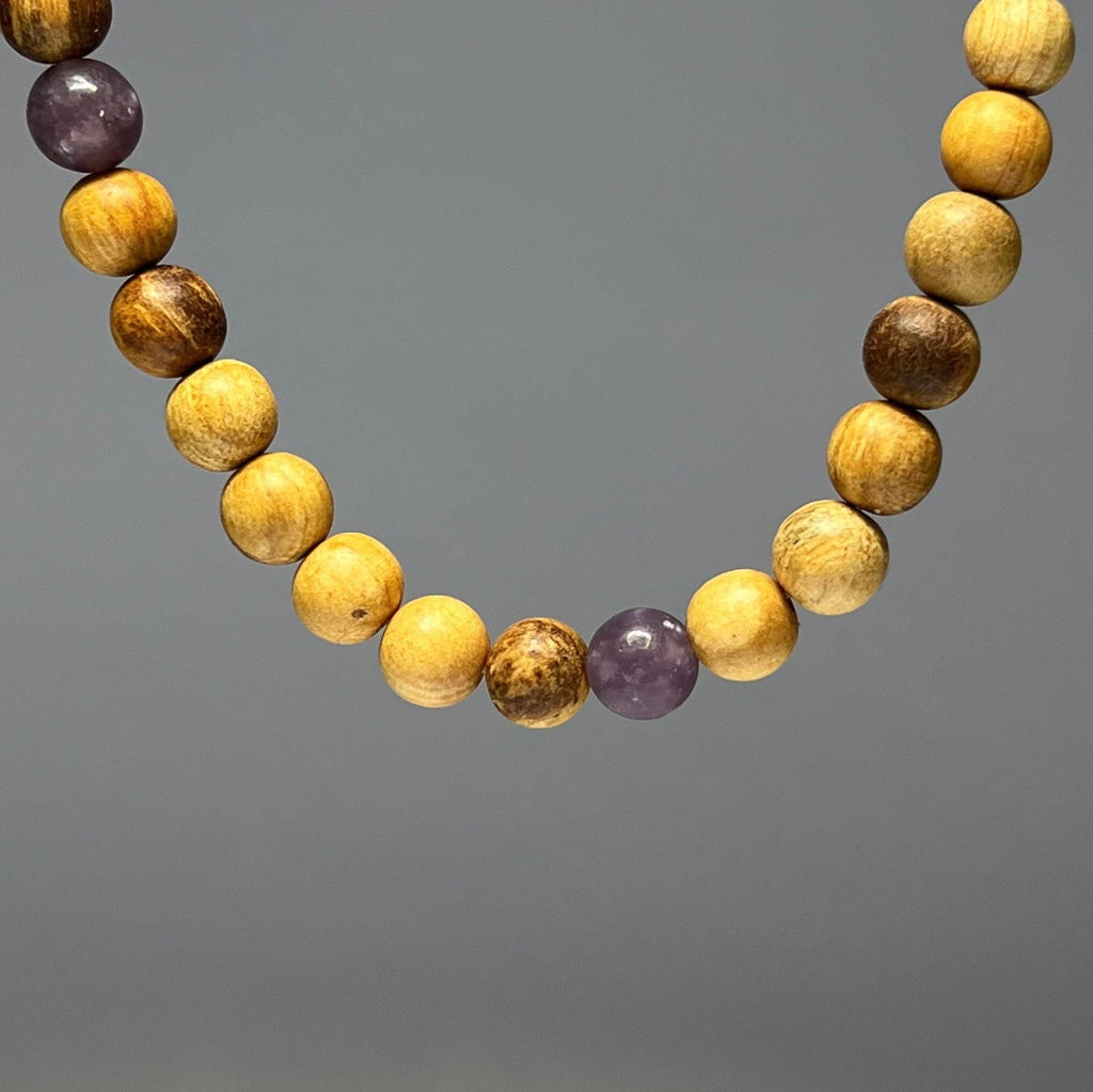 Palo Santo Wood Necklace With Lepidolite Beads