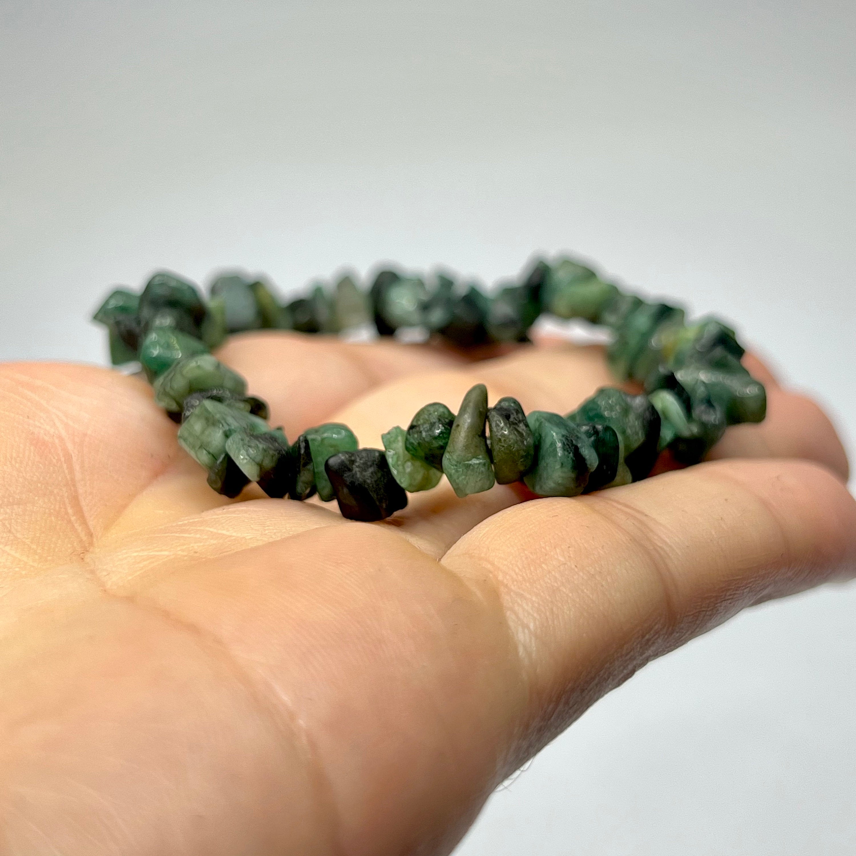 Emerald Chip Crystal Bracelet: Beaded Gemstone Stretch Bracelet