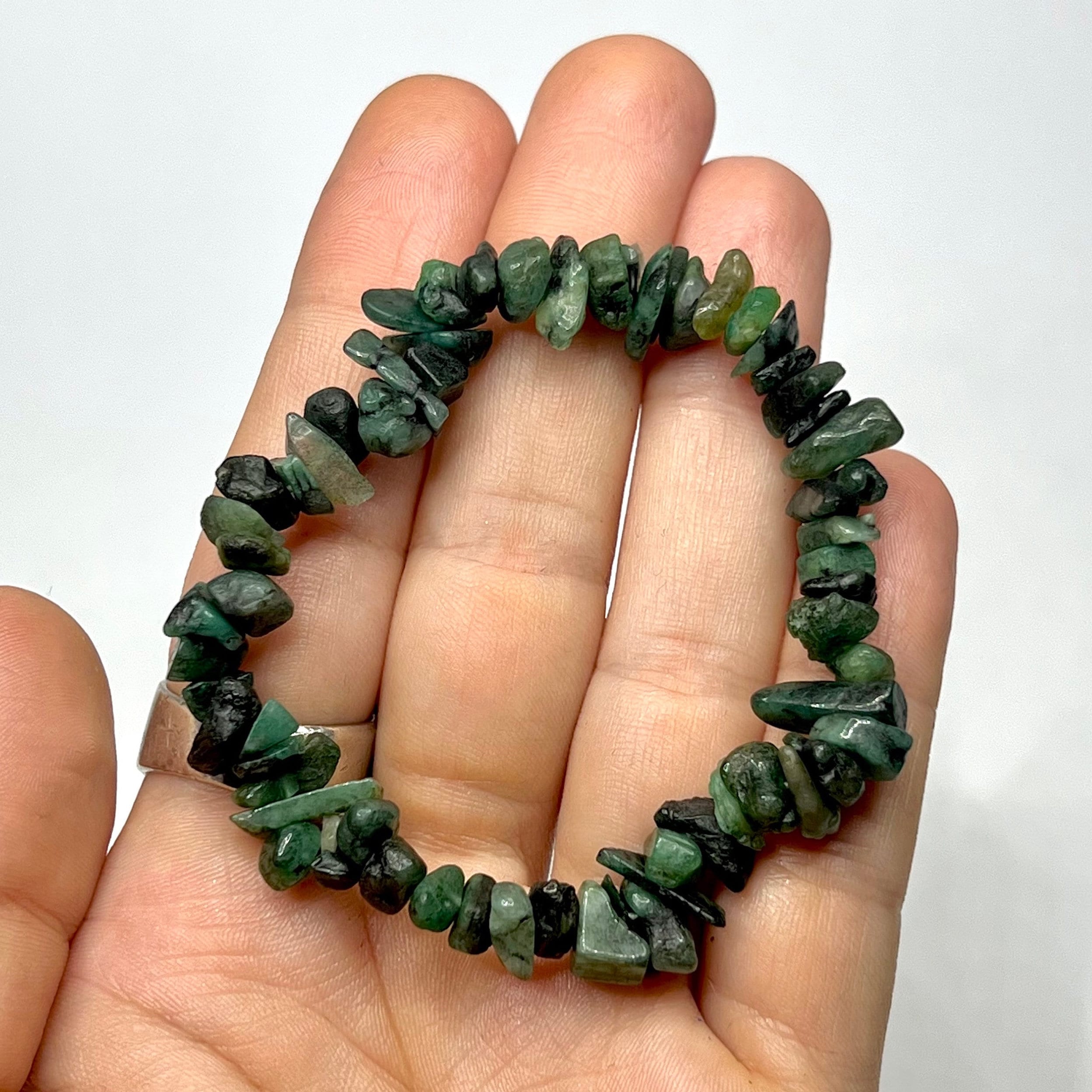 Emerald Chip Crystal Bracelet: Beaded Gemstone Stretch Bracelet
