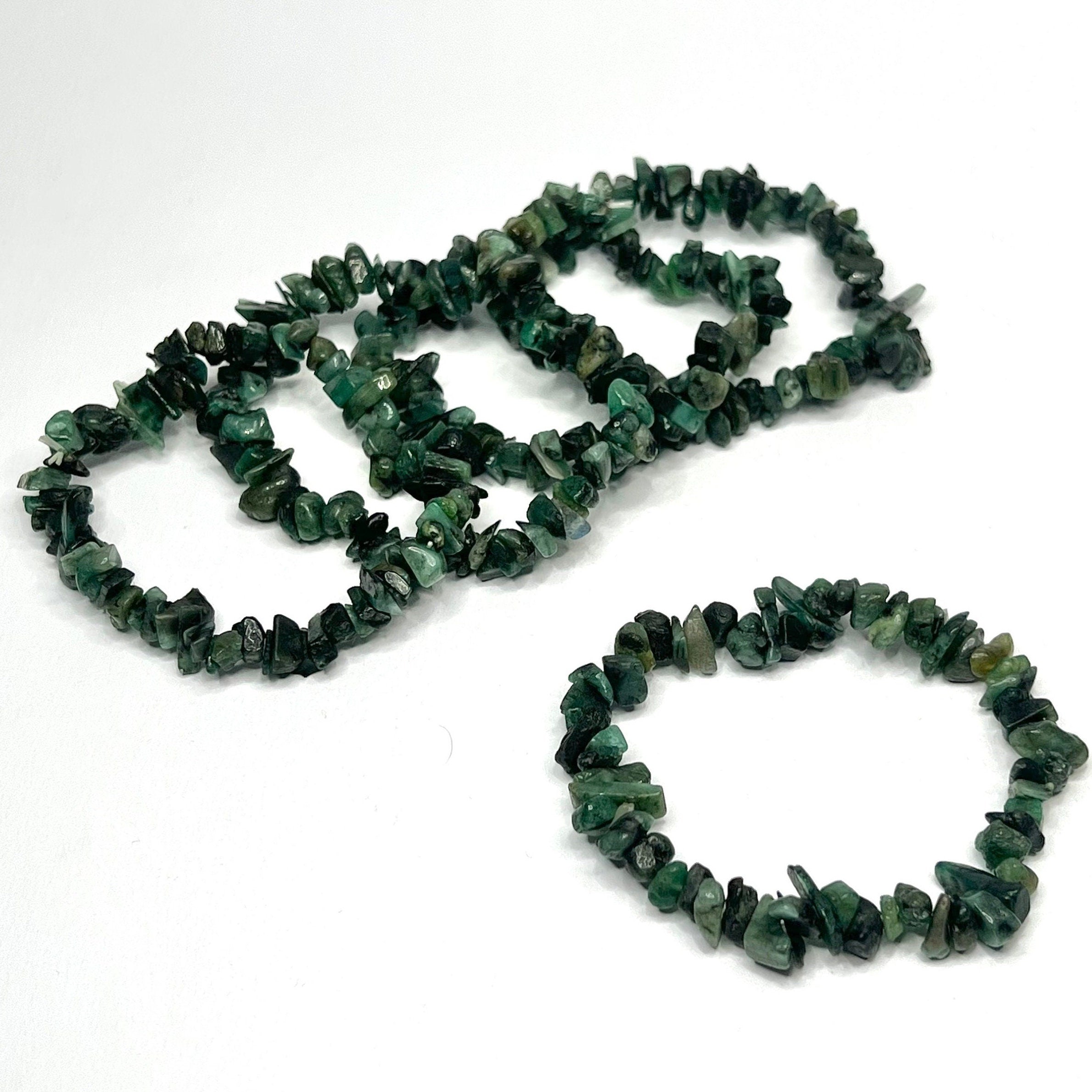 Emerald Chip Crystal Bracelet: Beaded Gemstone Stretch Bracelet