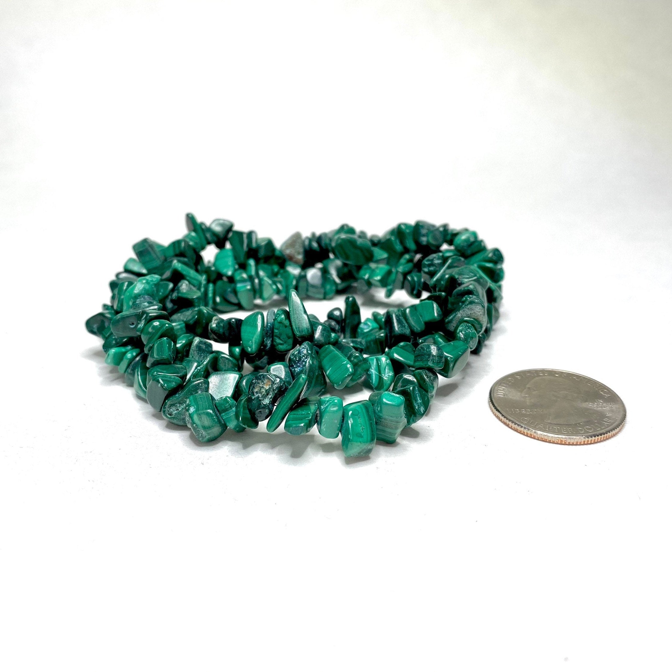 Malachite Long Crystal Necklace, 36" Green Gemstone Chips Necklace