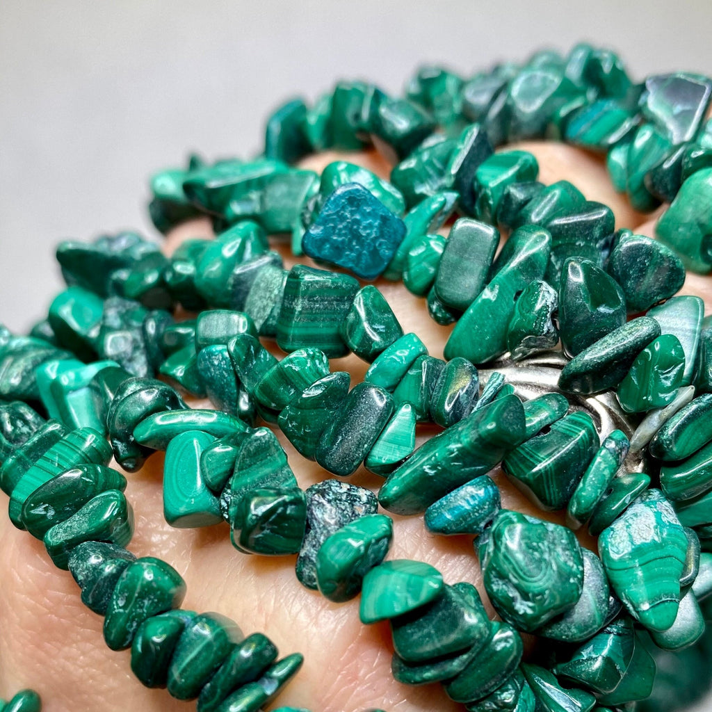 Malachite Long Crystal Necklace, 36" Green Gemstone Chips Necklace