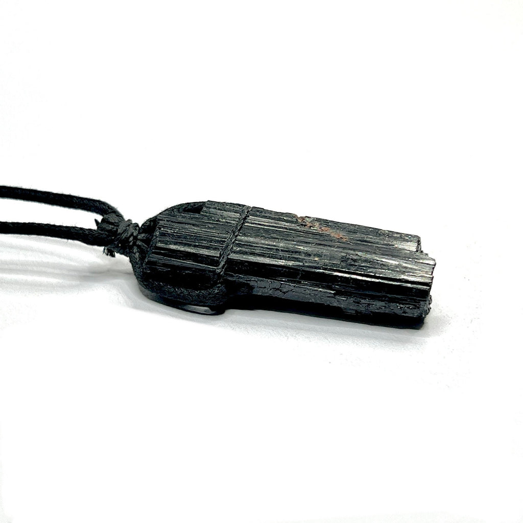 Raw Black Tourmaline Crystal Necklace: Gemstone Cord Pendant Necklace
