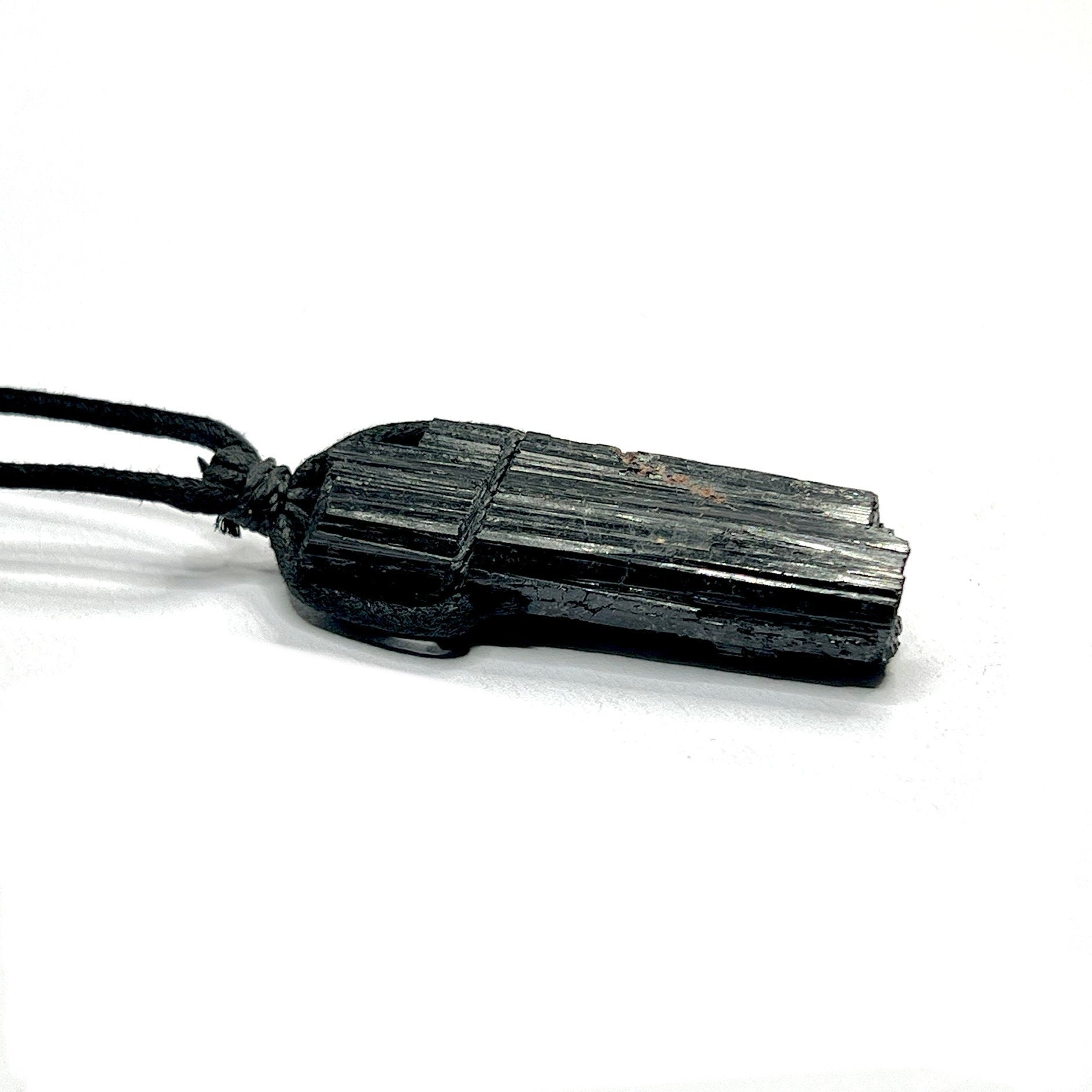 Raw Black Tourmaline Crystal Necklace: Gemstone Cord Pendant Necklace