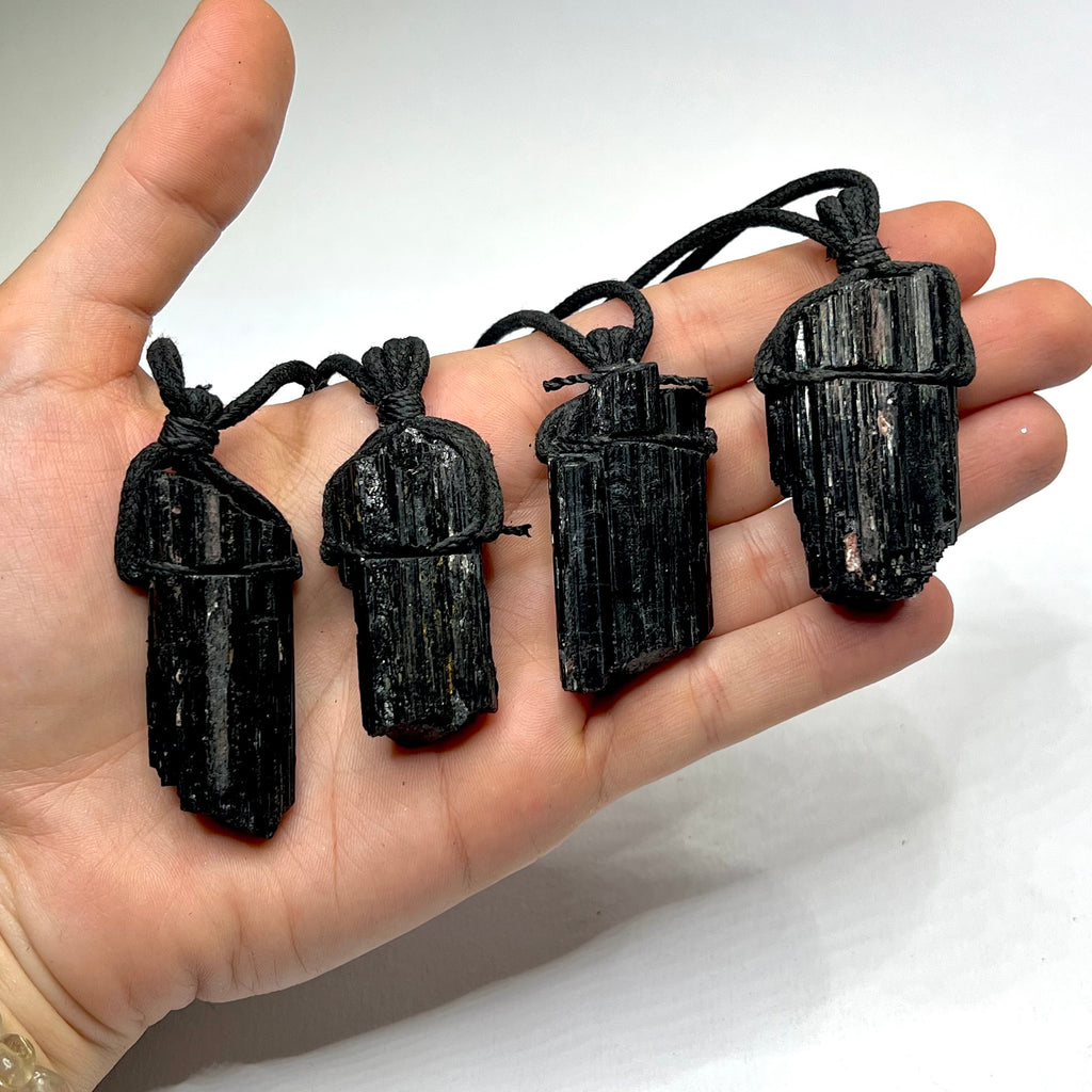 Raw Black Tourmaline Crystal Necklace: Gemstone Cord Pendant Necklace