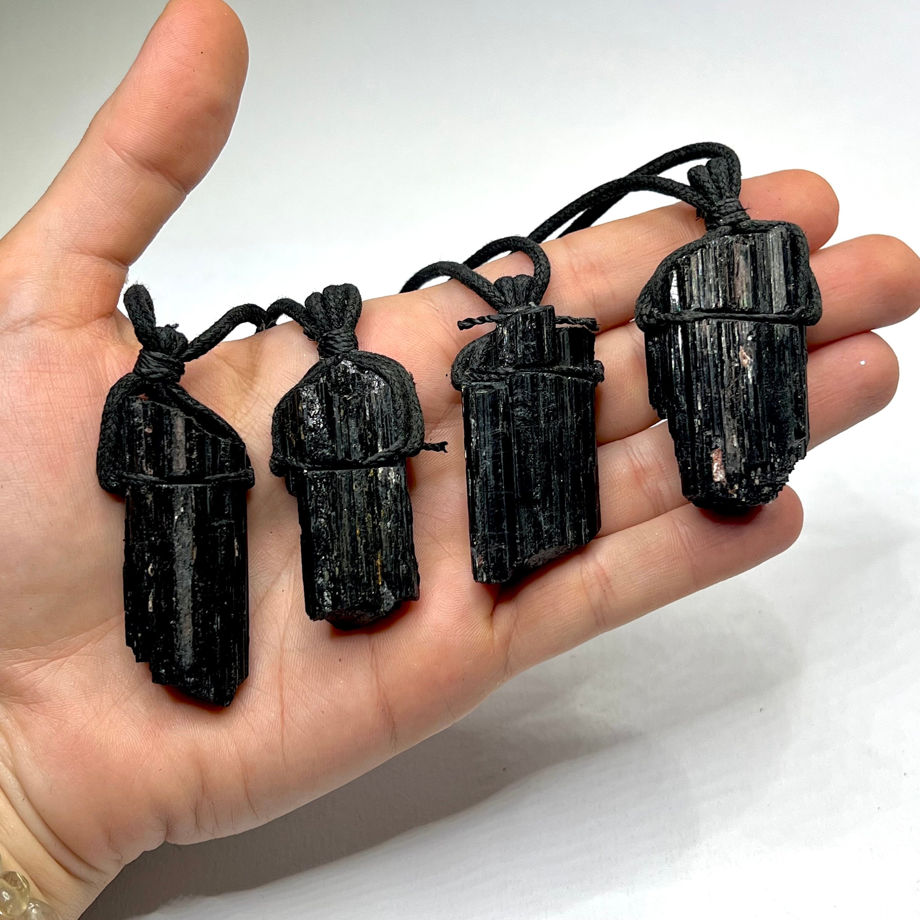 Raw Black Tourmaline Crystal Necklace: Gemstone Cord Pendant Necklace