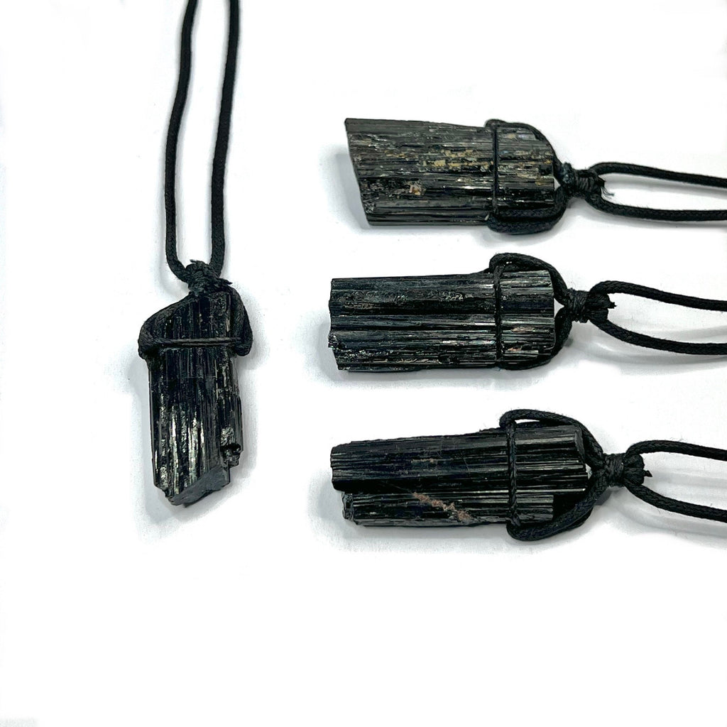 Raw Black Tourmaline Crystal Necklace: Gemstone Cord Pendant Necklace