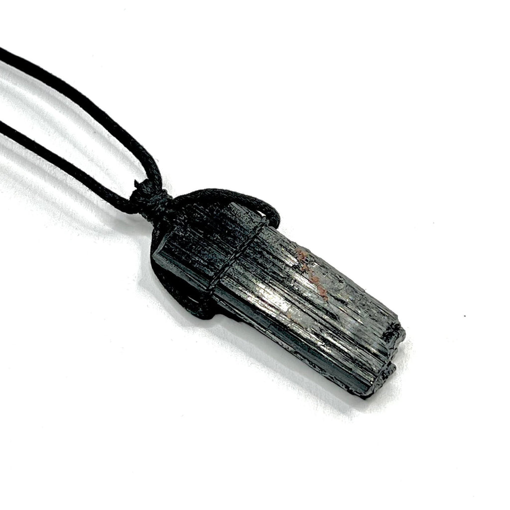 Raw Black Tourmaline Crystal Necklace: Gemstone Cord Pendant Necklace
