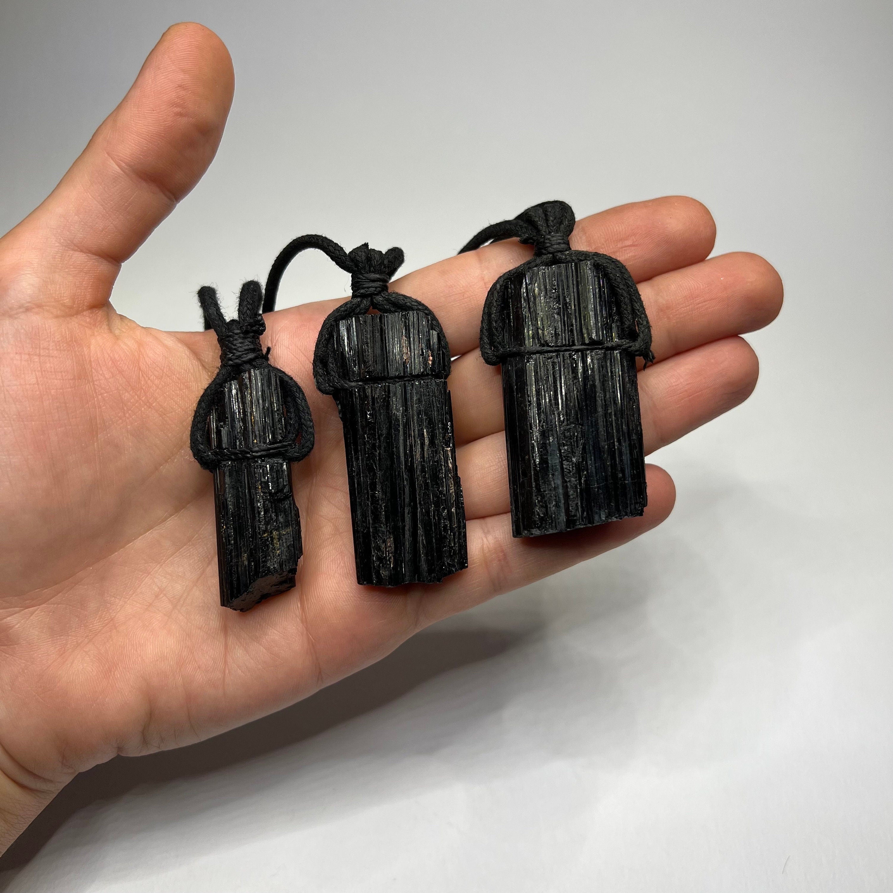 Raw Black Tourmaline Crystal Necklace: Gemstone Cord Pendant Necklace