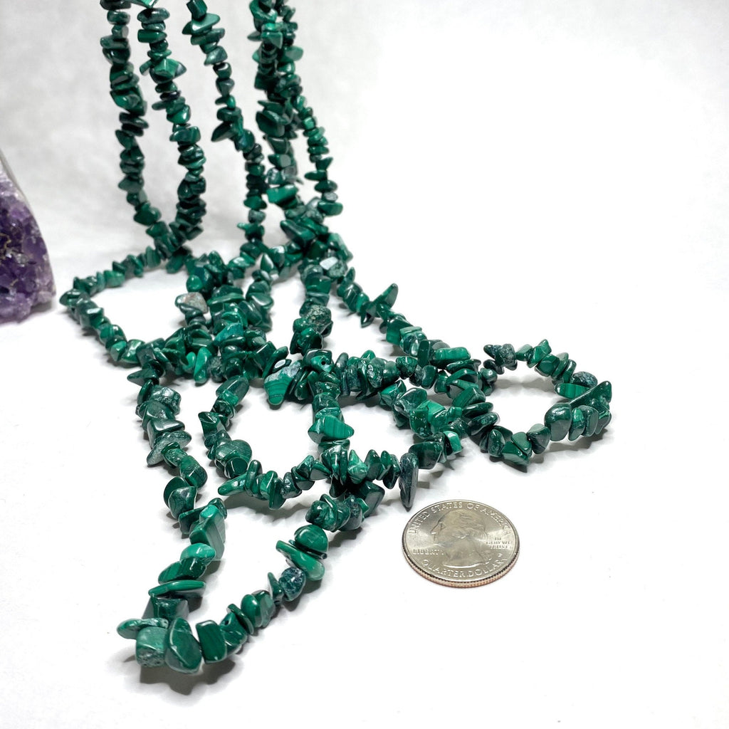 Malachite Long Crystal Necklace, 36" Green Gemstone Chips Necklace