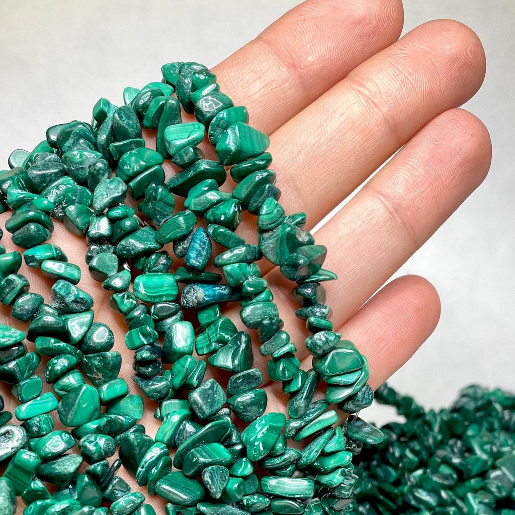 Malachite Long Crystal Necklace, 36" Green Gemstone Chips Necklace