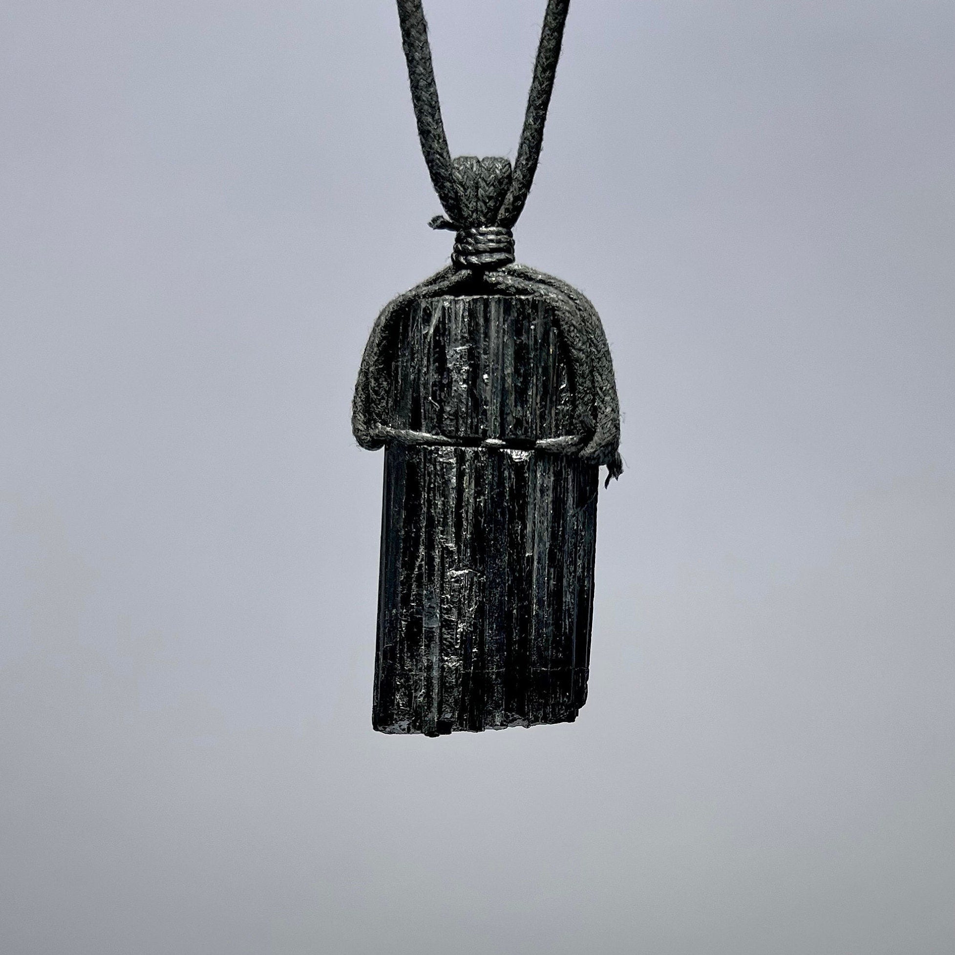 Raw Black Tourmaline Crystal Necklace: Gemstone Cord Pendant Necklace