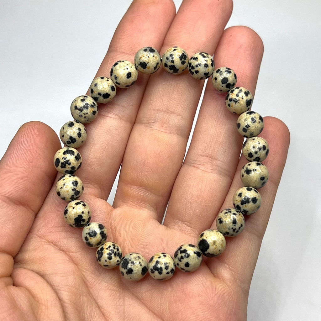 Dalmatian Jasper Crystal Bracelet: Gemstone Beaded Stretch Bracelet