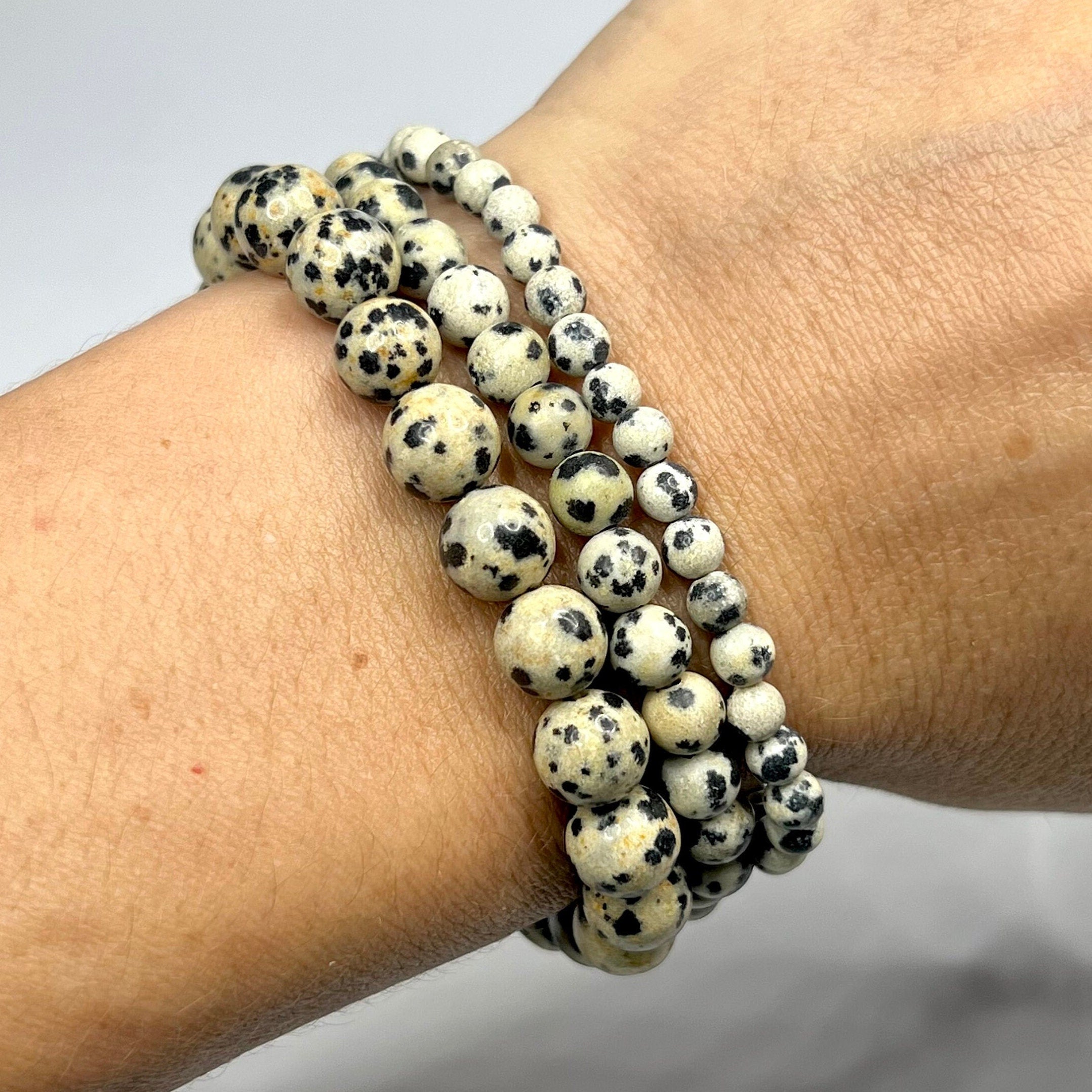 Dalmatian Jasper Crystal Bracelet: Gemstone Beaded Stretch Bracelet