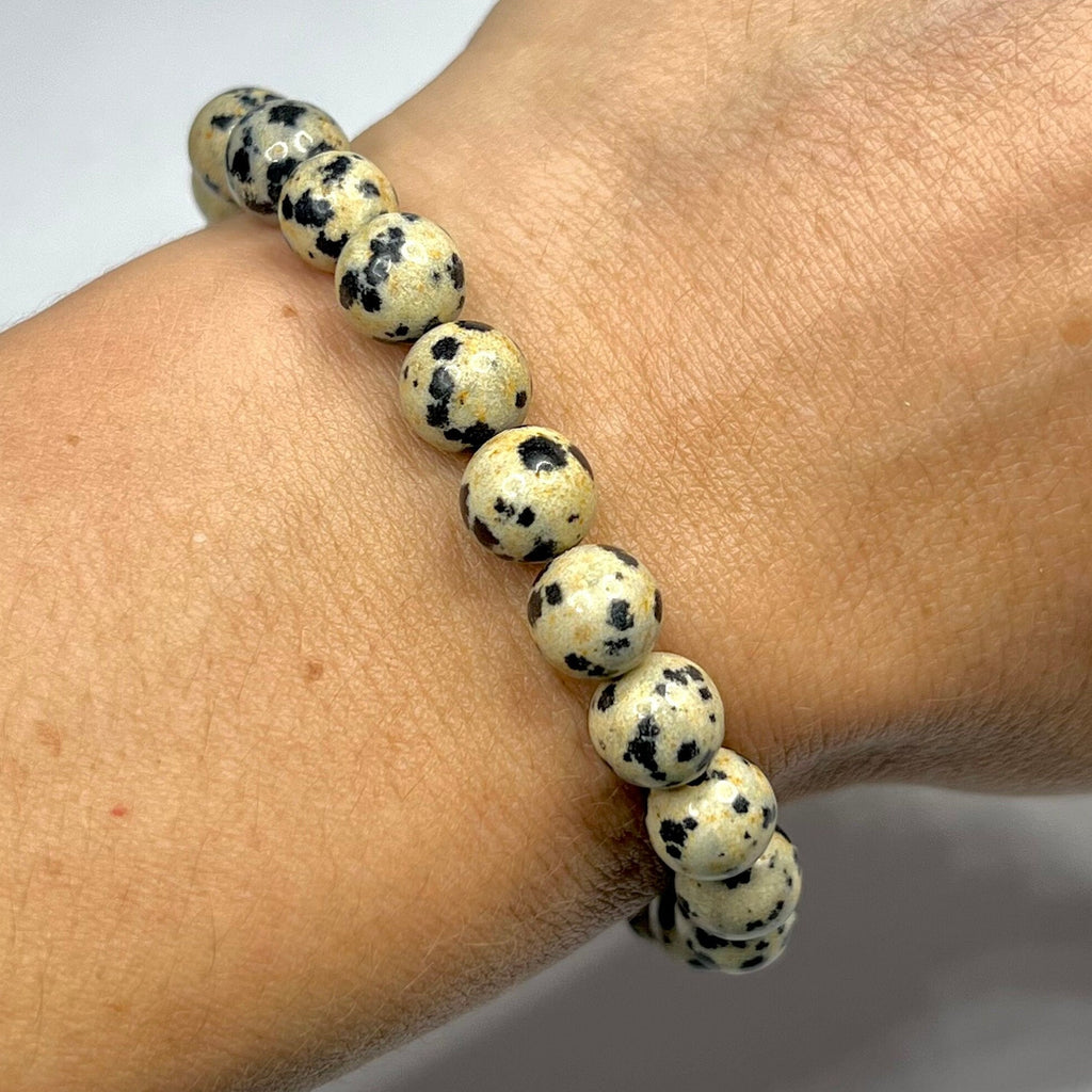 Dalmatian Jasper Crystal Bracelet: Gemstone Beaded Stretch Bracelet