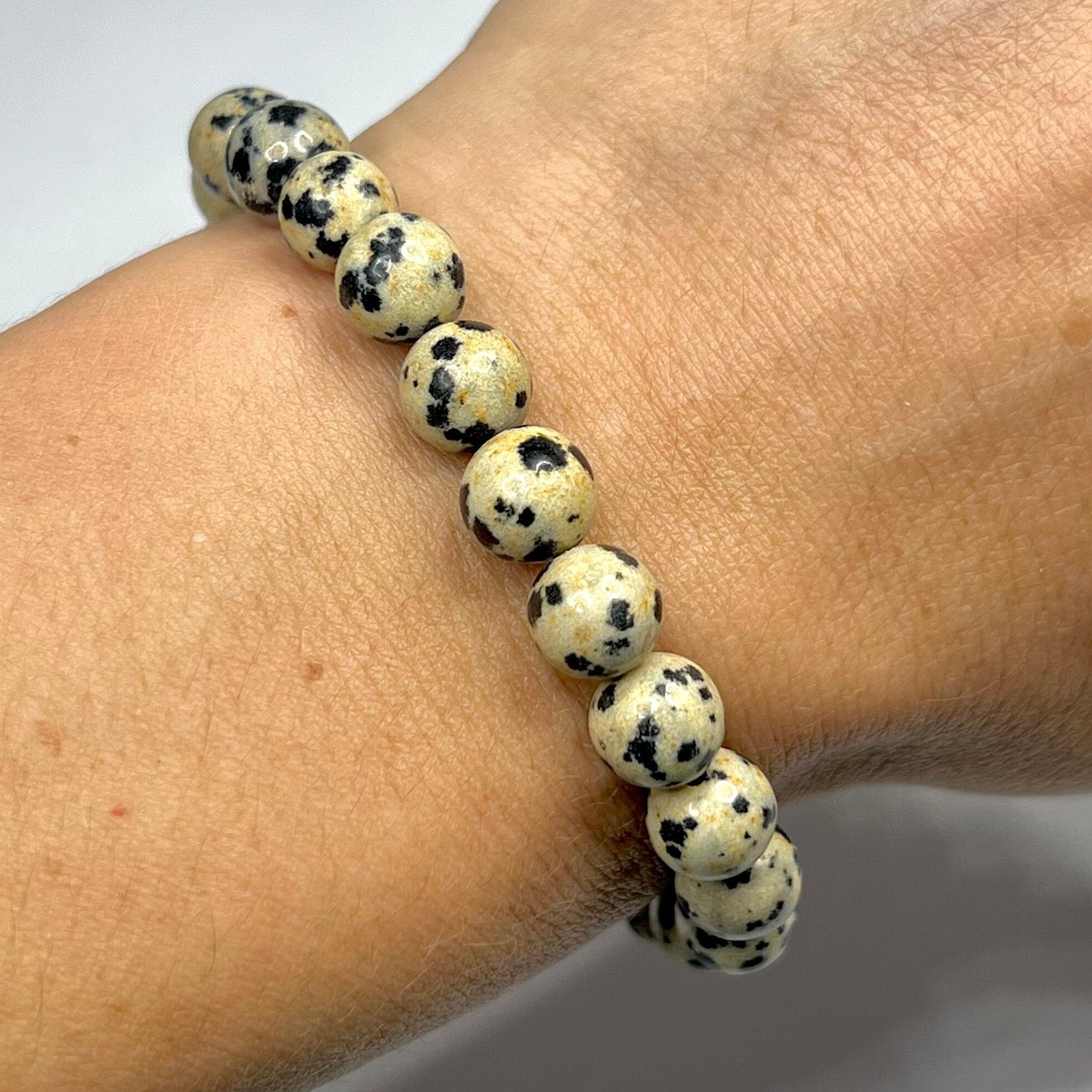 Dalmatian Jasper Crystal Bracelet: Gemstone Beaded Stretch Bracelet