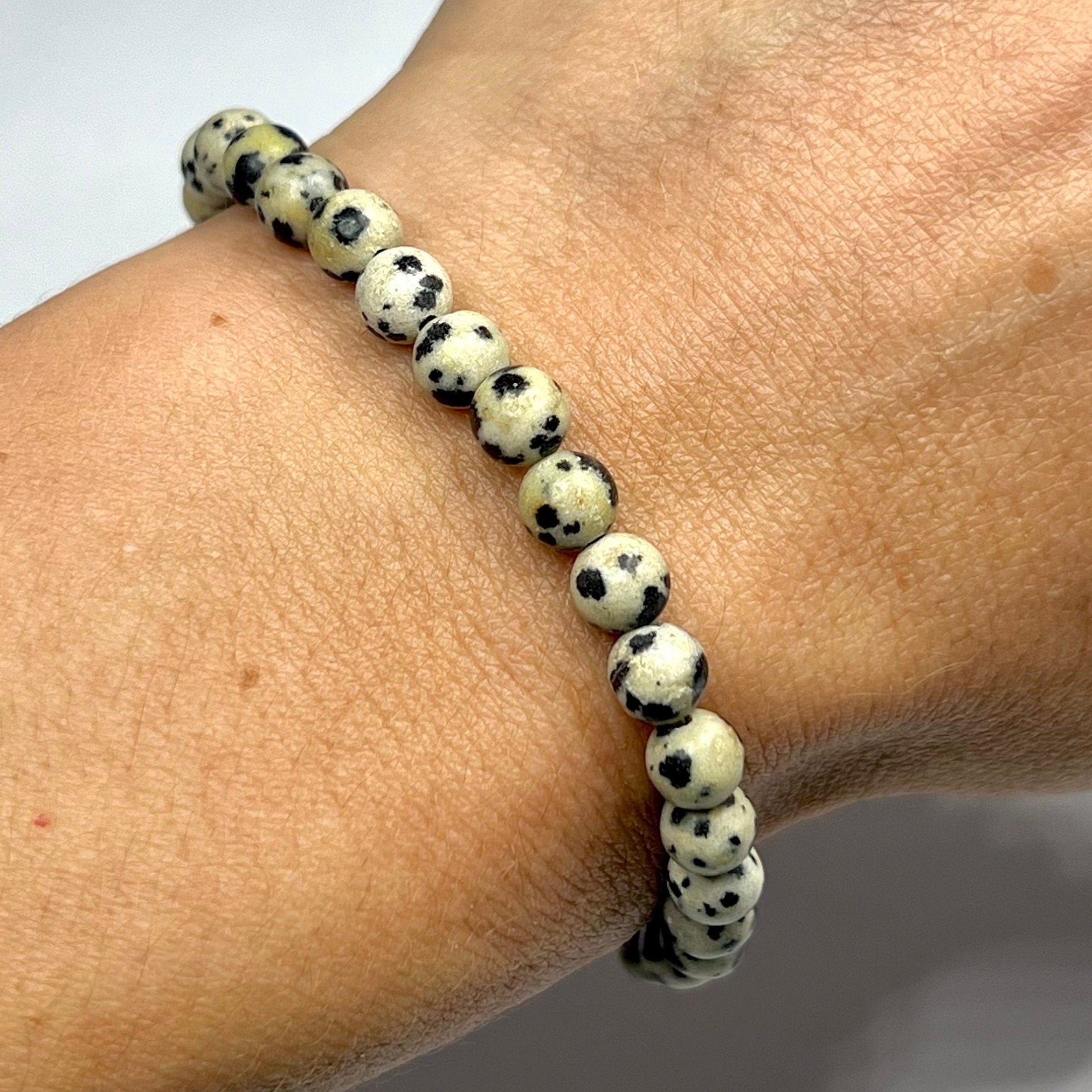 Dalmatian Jasper Crystal Bracelet: Gemstone Beaded Stretch Bracelet