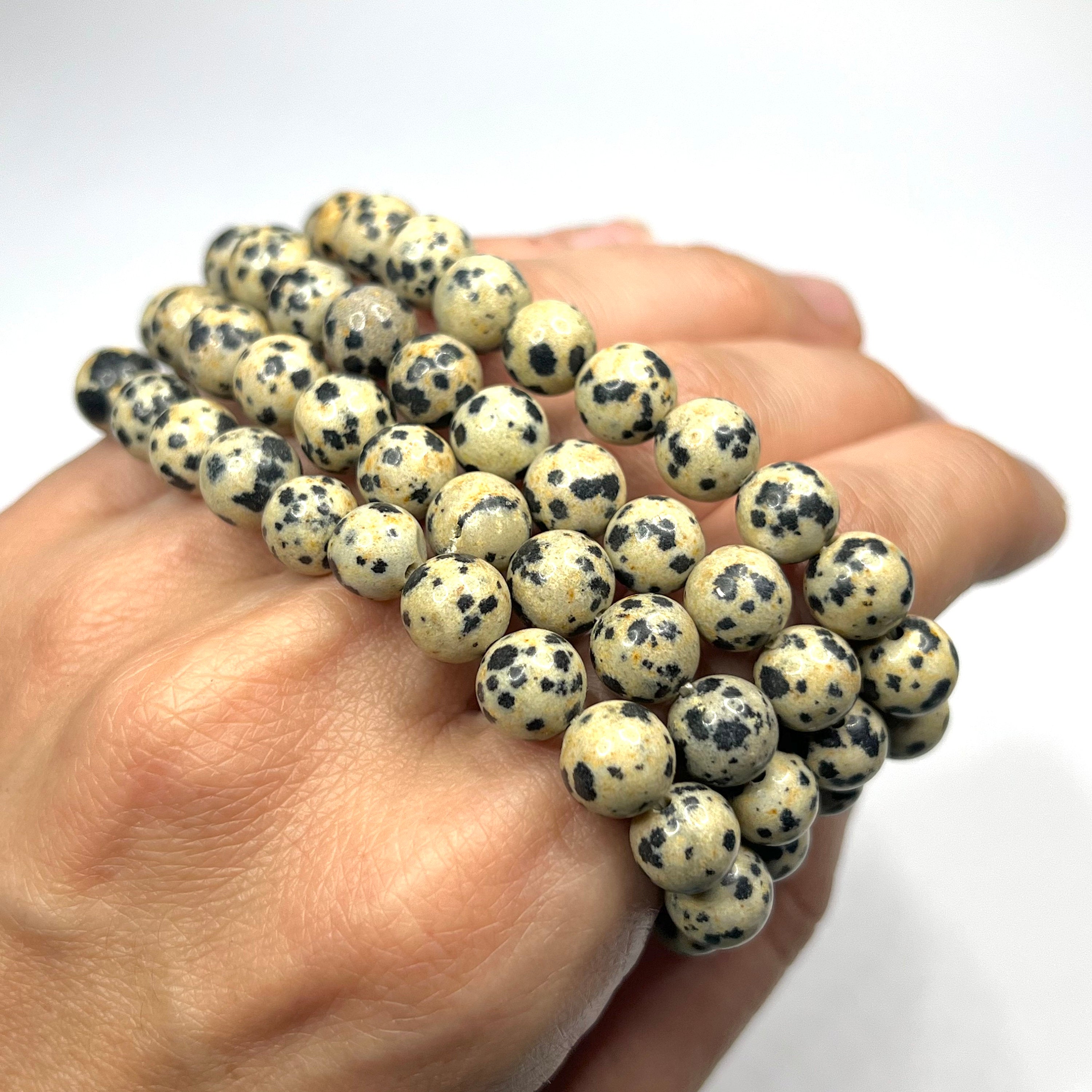 Dalmatian Jasper Crystal Bracelet: Gemstone Beaded Stretch Bracelet