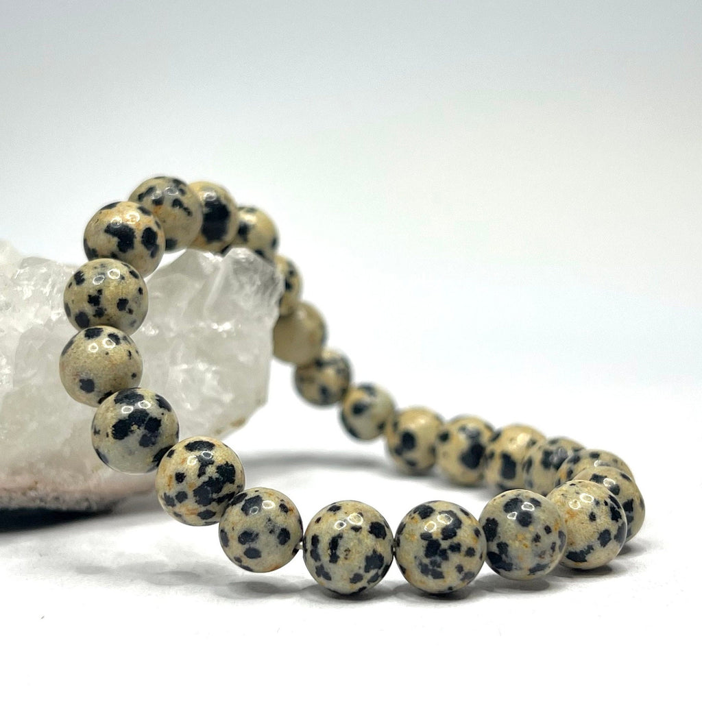 Dalmatian Jasper Crystal Bracelet: Gemstone Beaded Stretch Bracelet