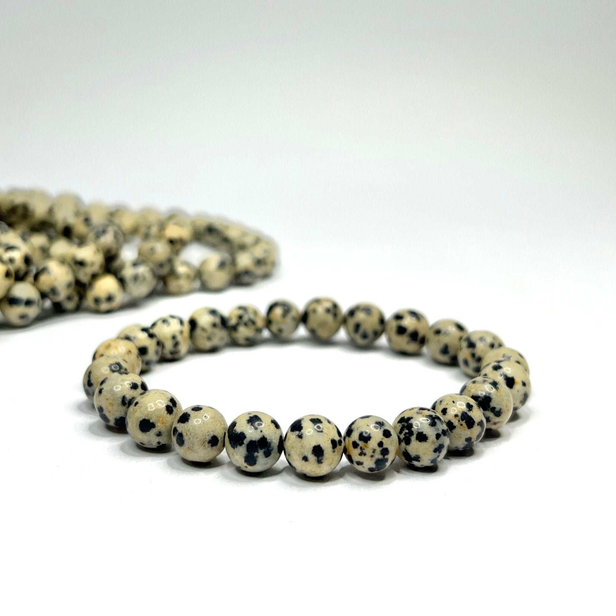 Dalmatian Jasper Crystal Bracelet: Gemstone Beaded Stretch Bracelet