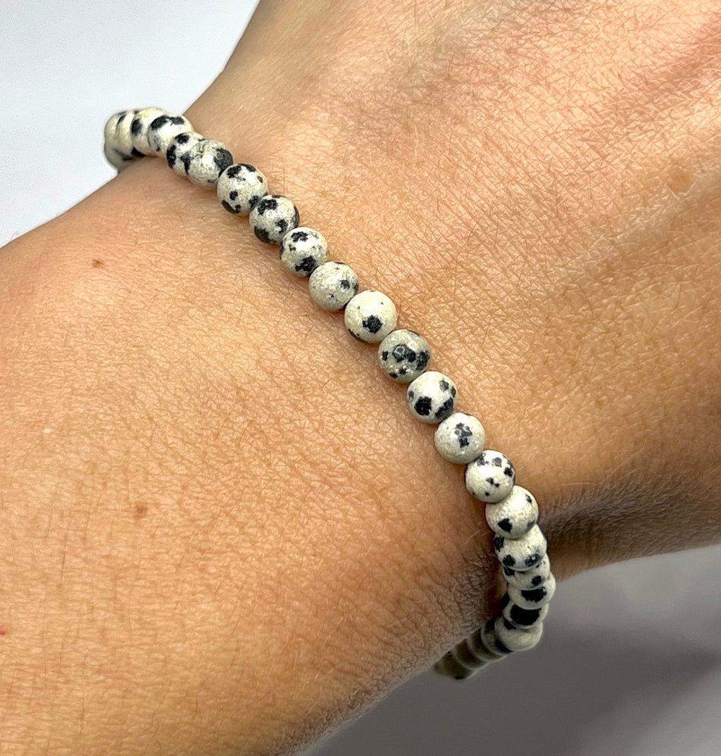 Dalmatian Jasper Crystal Bracelet: Gemstone Beaded Stretch Bracelet
