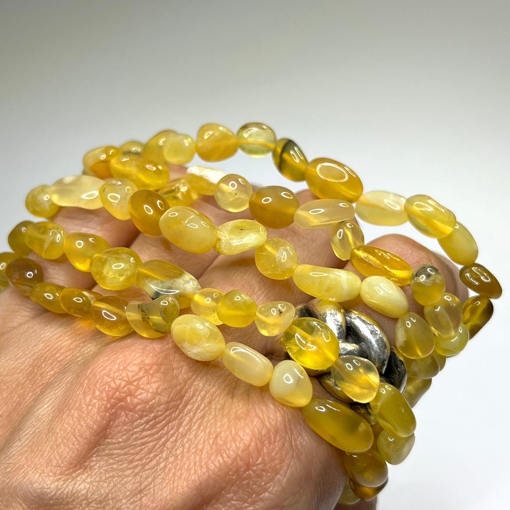 Yellow Opal Crystal Bracelet: 6mm Gemstone Beaded Stretch Bracelet