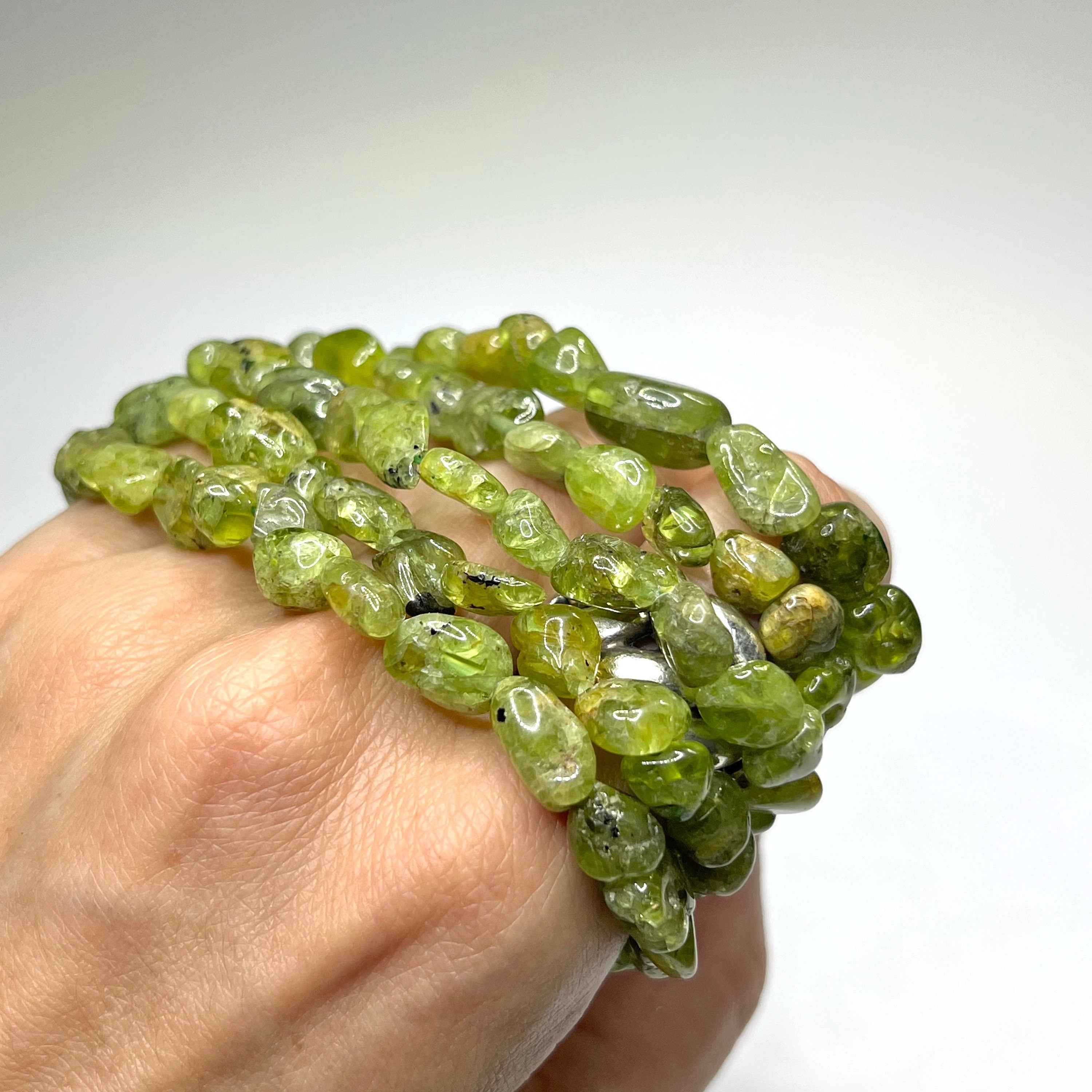 Peridot Crystal Beaded Bracelet: Handmade Gemstone Bead Bracelet