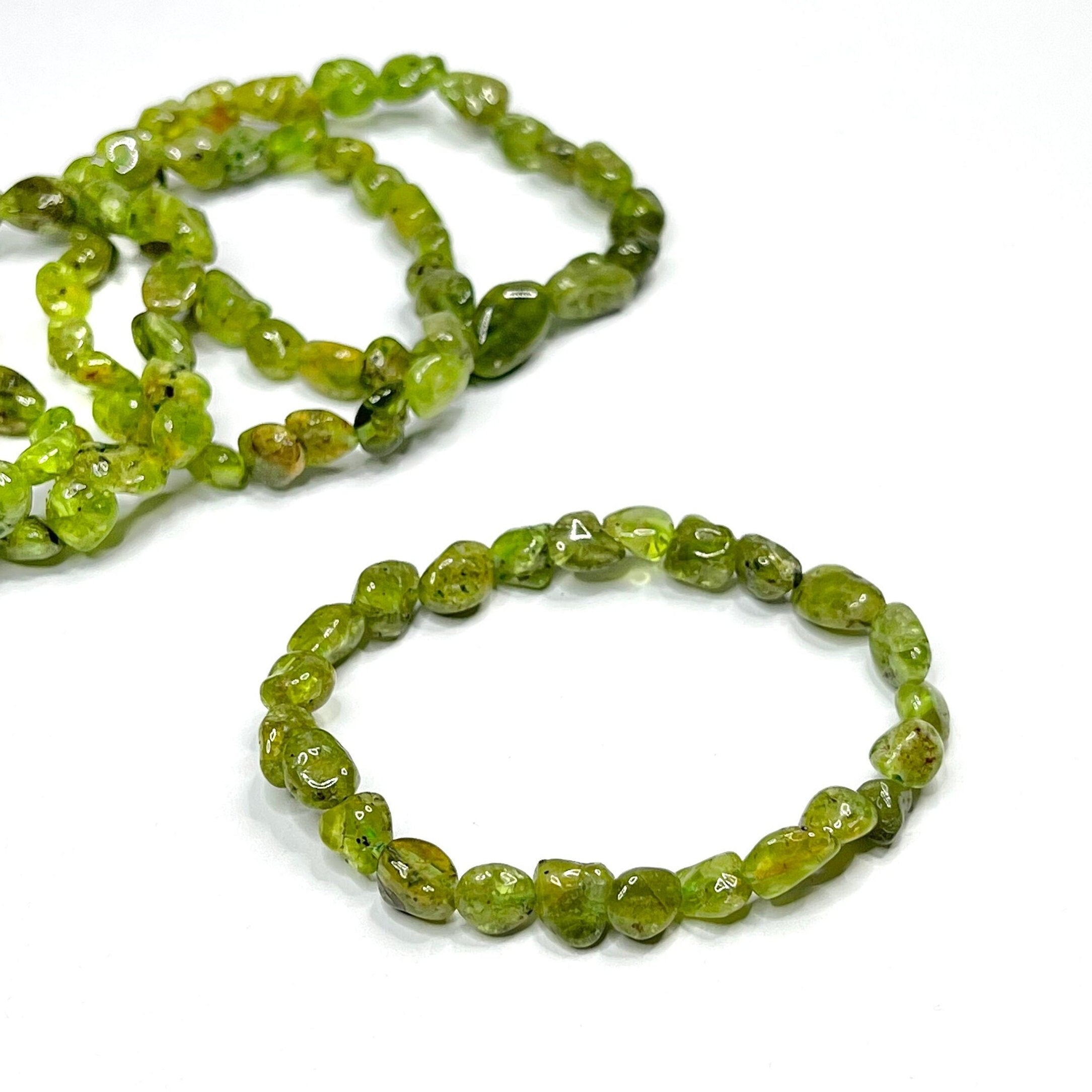 Peridot Crystal Beaded Bracelet: Handmade Gemstone Bead Bracelet