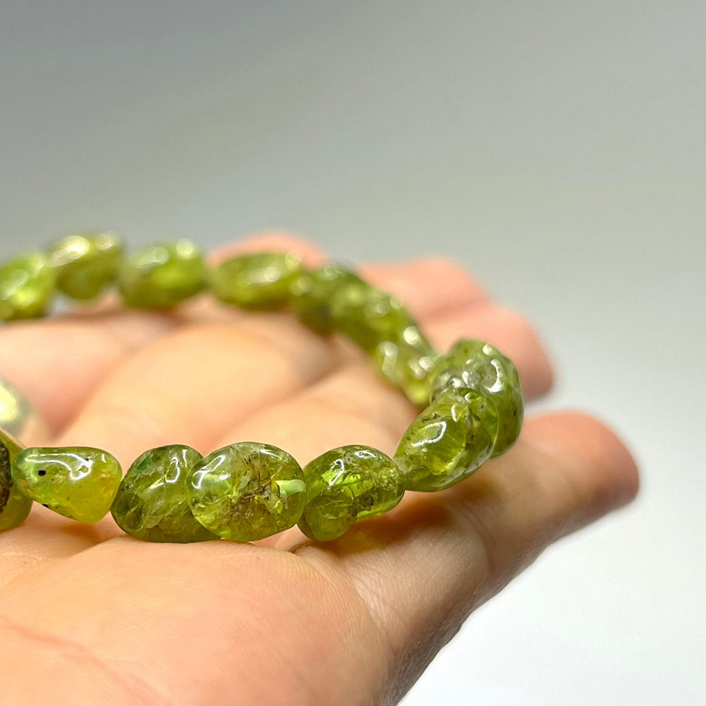 Peridot Crystal Beaded Bracelet: Handmade Gemstone Bead Bracelet