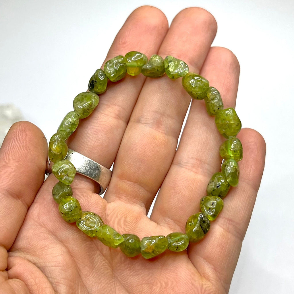 Peridot Crystal Beaded Bracelet: Handmade Gemstone Bead Bracelet