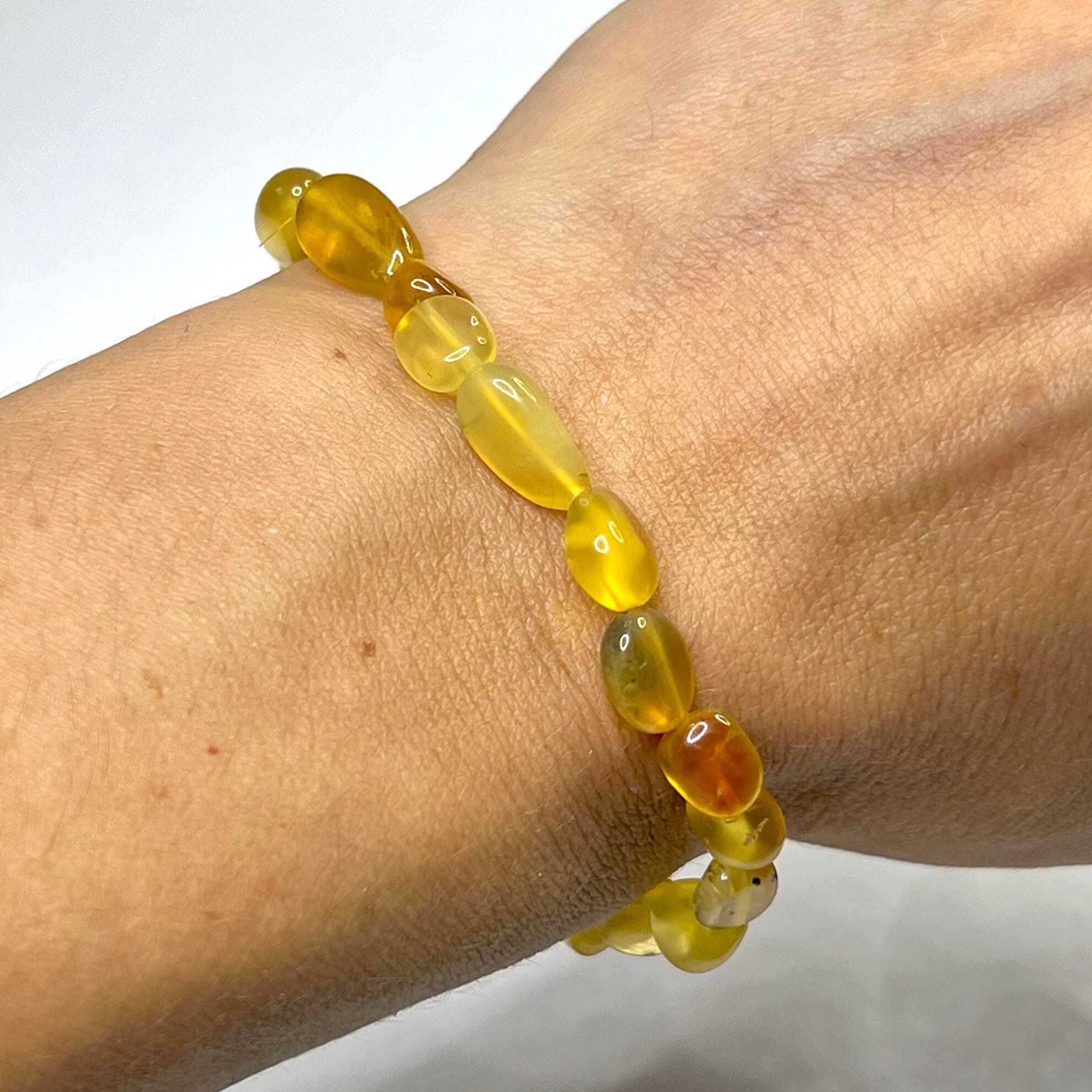 Yellow Opal Crystal Bracelet: 6mm Gemstone Beaded Stretch Bracelet