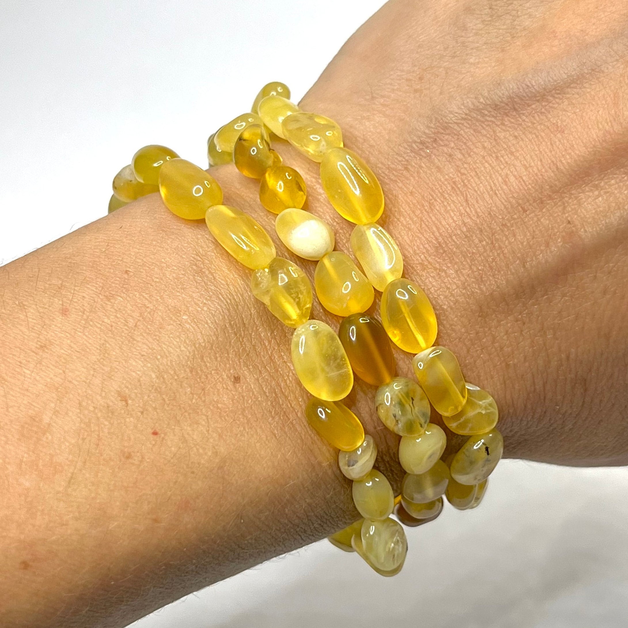 Yellow Opal Crystal Bracelet: 6mm Gemstone Beaded Stretch Bracelet