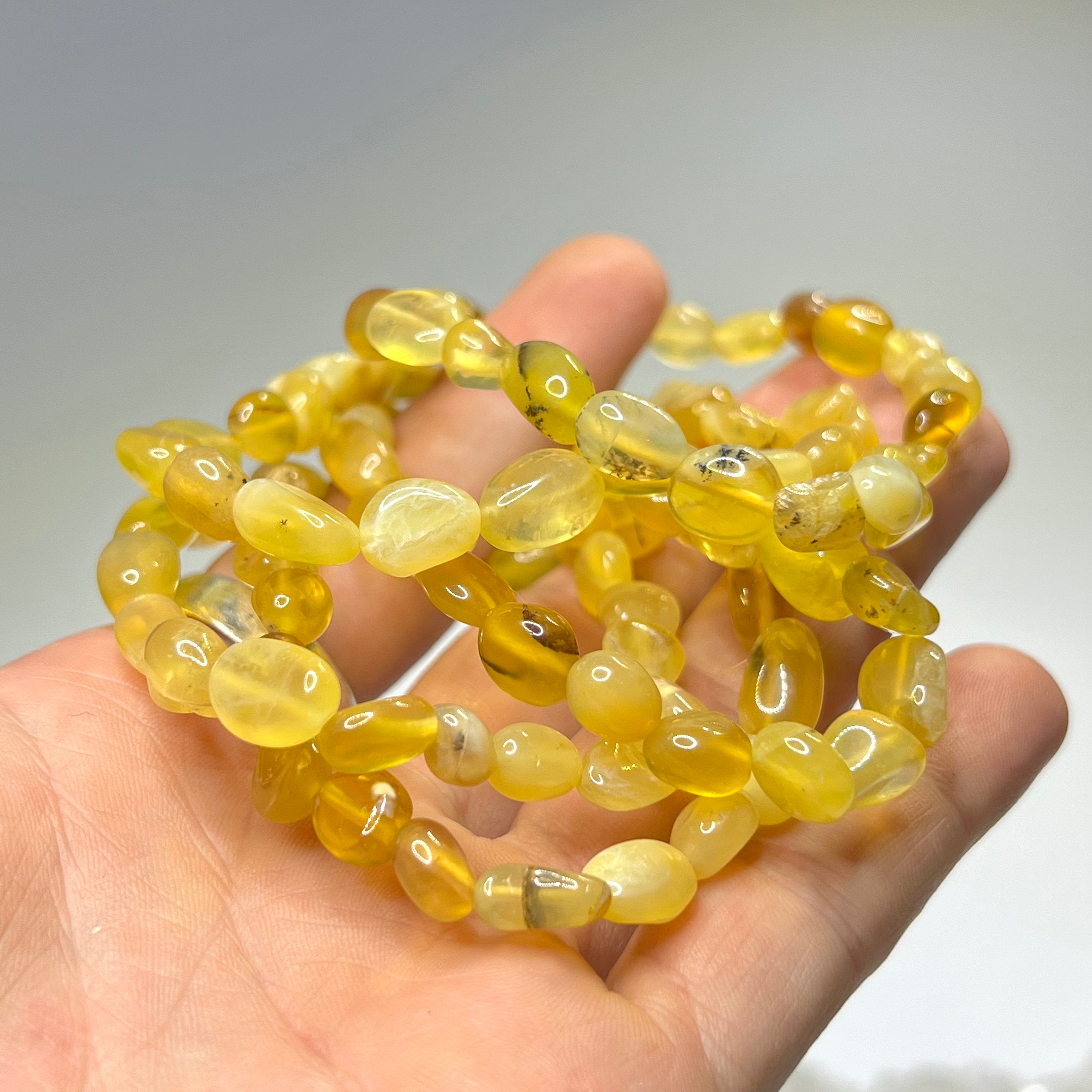 Yellow Opal Crystal Bracelet: 6mm Gemstone Beaded Stretch Bracelet