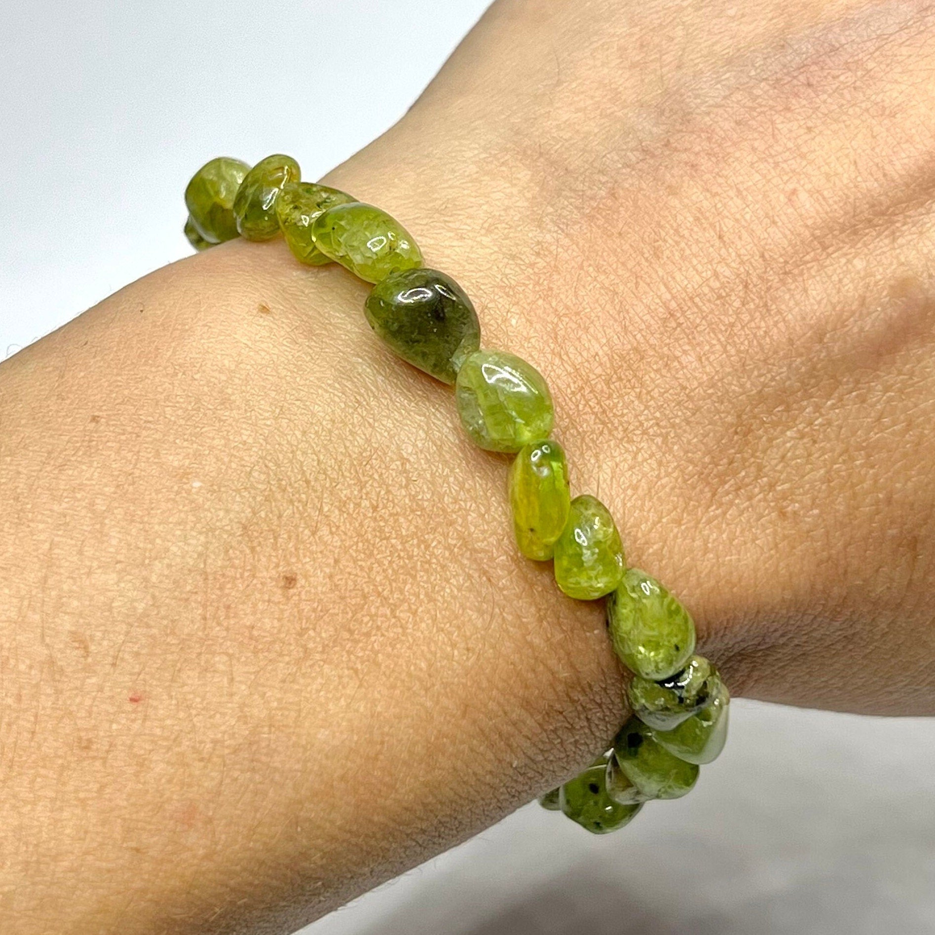 Peridot Crystal Beaded Bracelet: Handmade Gemstone Bead Bracelet