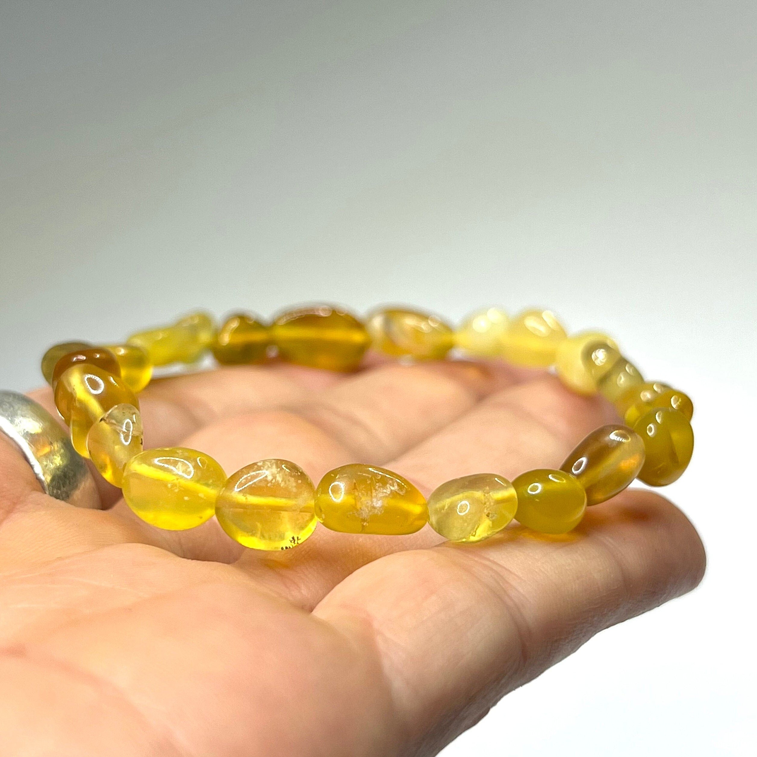 Yellow Opal Crystal Bracelet: 6mm Gemstone Beaded Stretch Bracelet