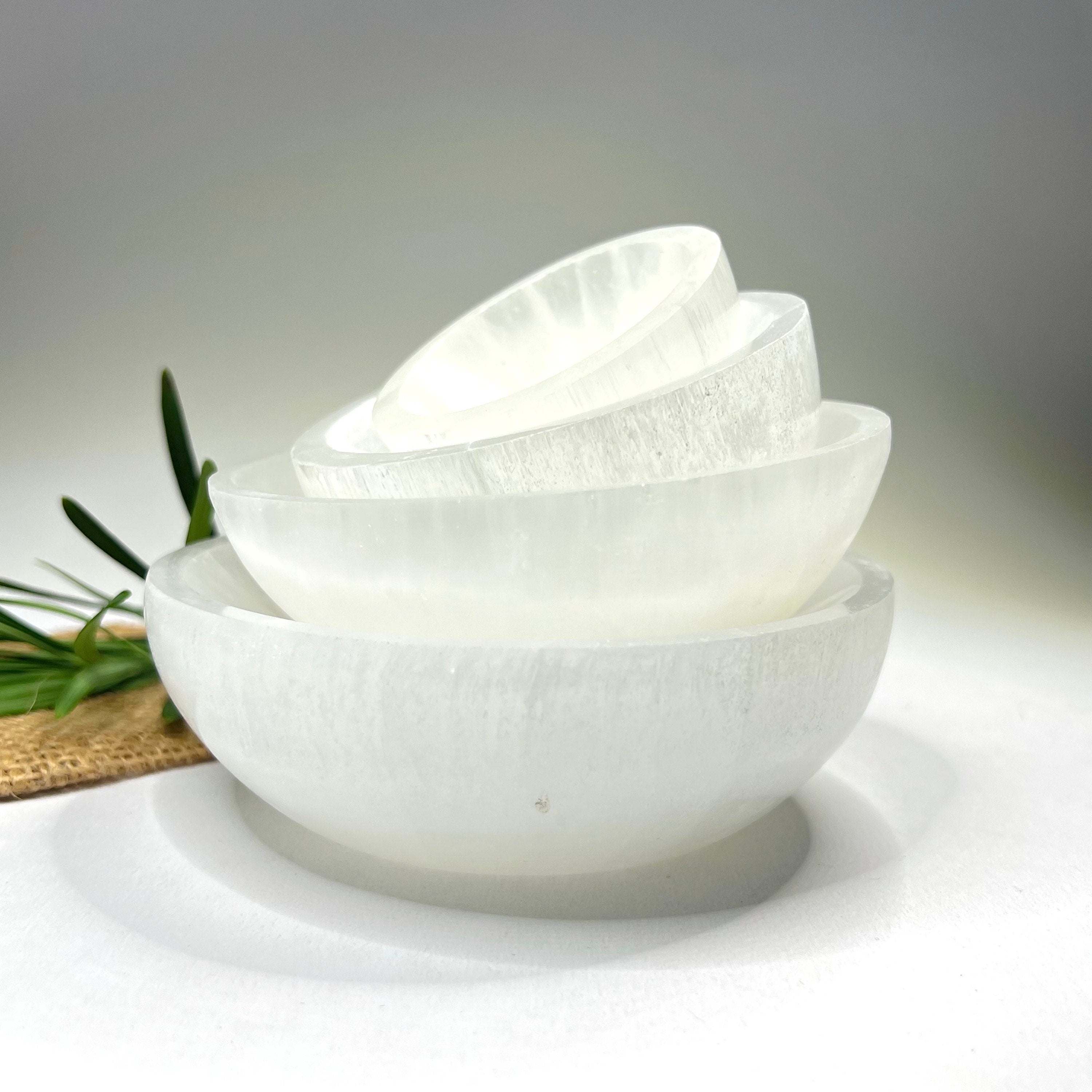 Moroccan Selenite Crystal Charging Bowl: Hand-Carved White Selenite