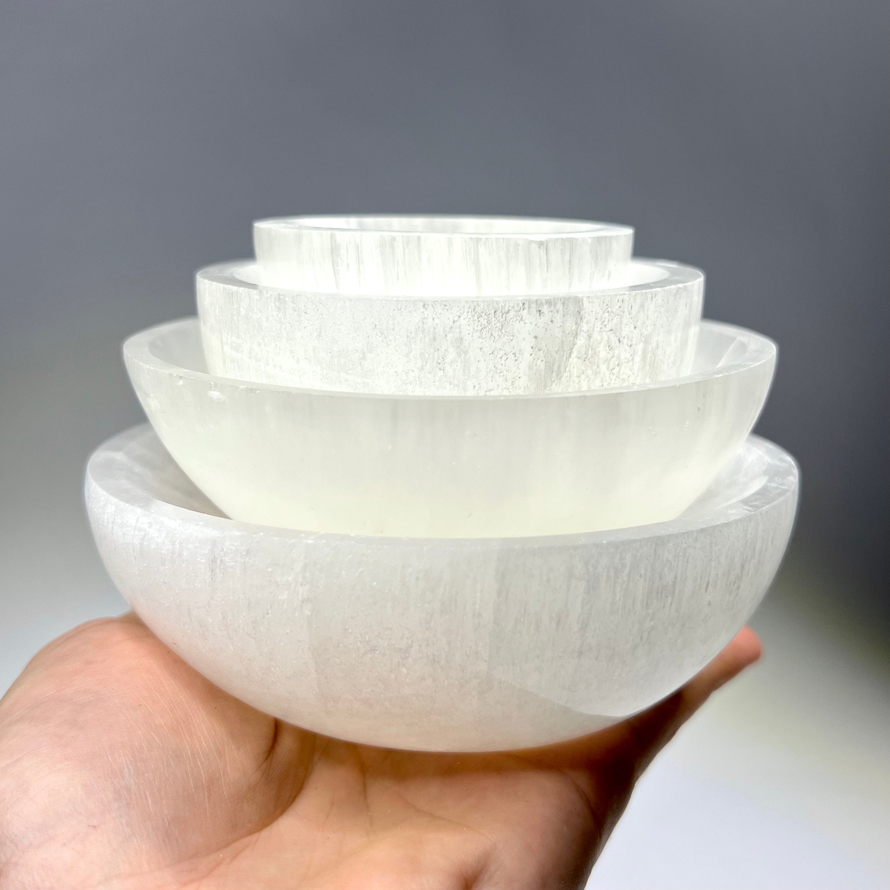 Moroccan Selenite Crystal Charging Bowl: Hand-Carved White Selenite
