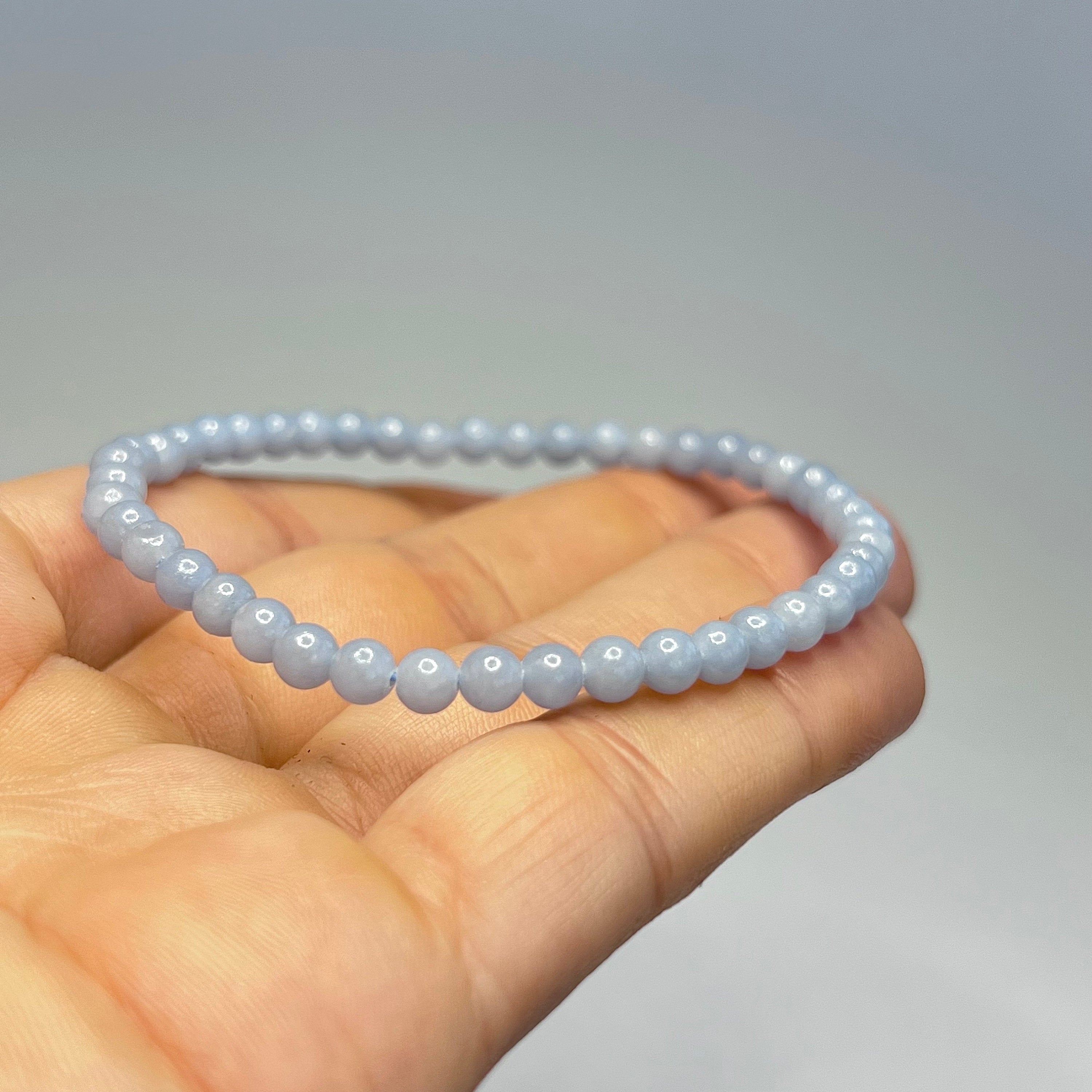 Angelite Crystal Bracelet, 4mm Gemstone Beaded Bracelet