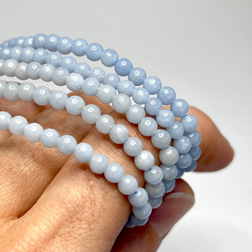 Angelite Crystal Bracelet, 4mm Gemstone Beaded Bracelet