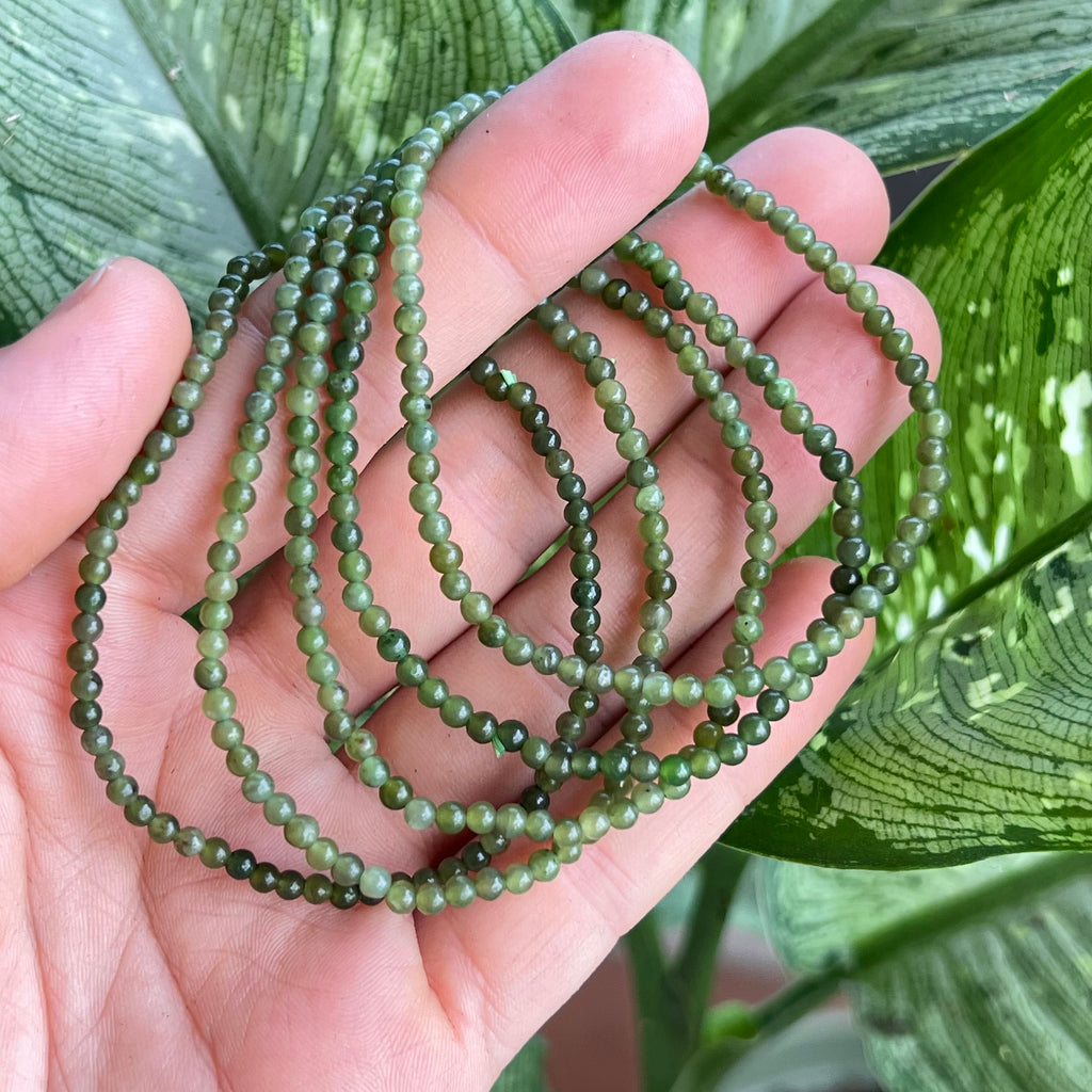 Nephrite Jade Crystal Beaded Bracelet: 3mm-8mm Round Beads