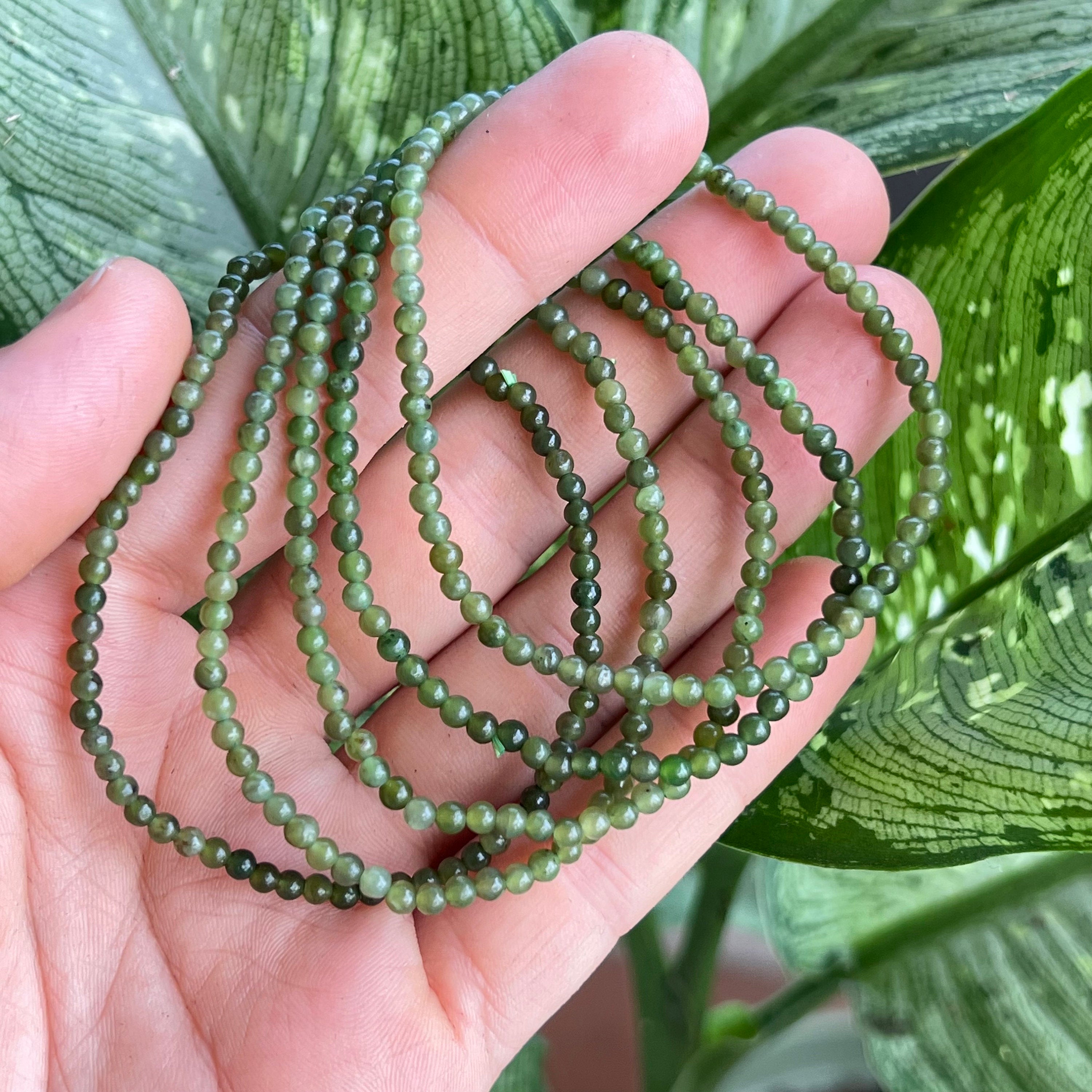 Nephrite Jade Crystal Beaded Bracelet: 3mm-8mm Round Beads