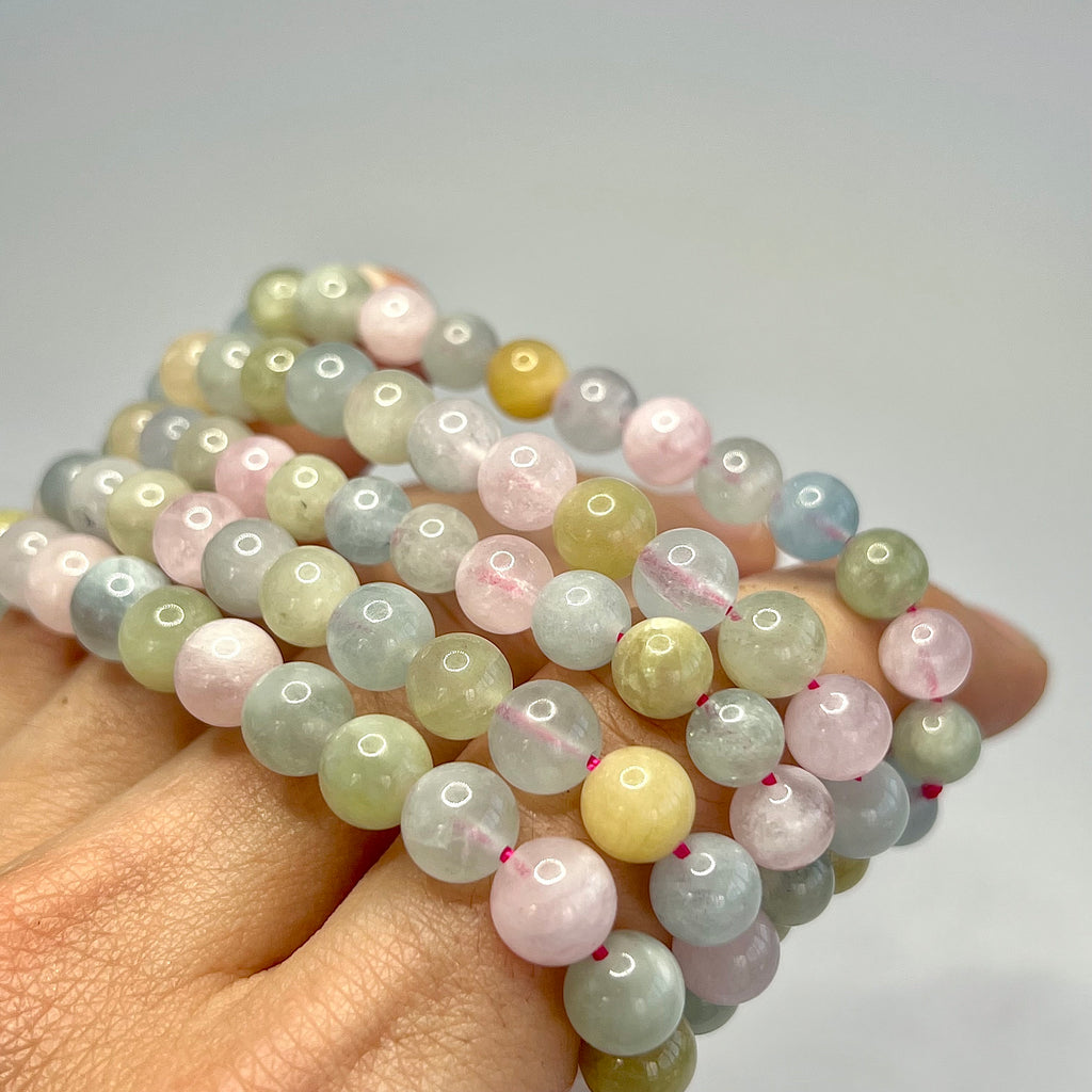 Morganite Beaded Bracelet - Handmade Gemstone Bead Bracelet