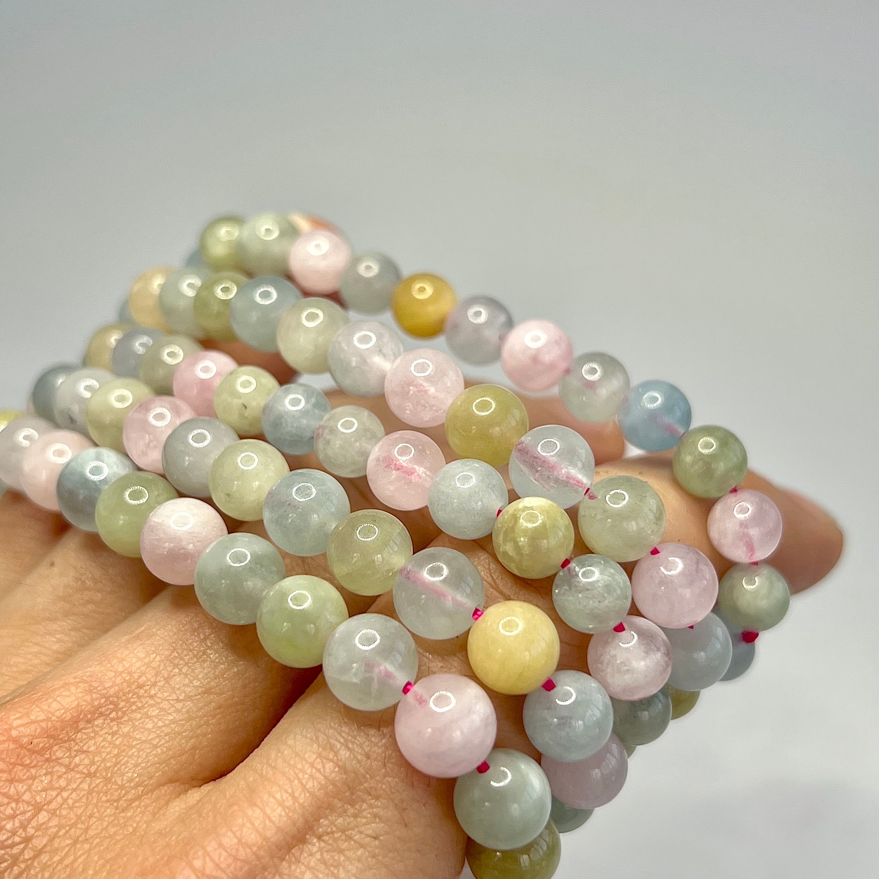 Morganite Beaded Bracelet - Handmade Gemstone Bead Bracelet