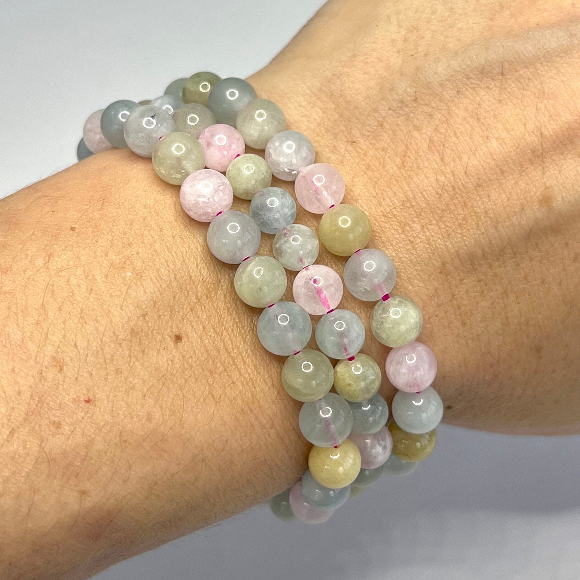 Morganite Beaded Bracelet - Handmade Gemstone Bead Bracelet