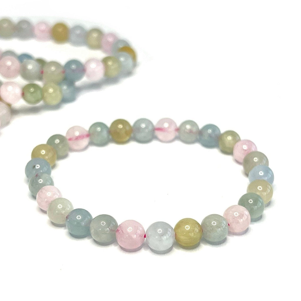 Morganite Beaded Bracelet - Handmade Gemstone Bead Bracelet