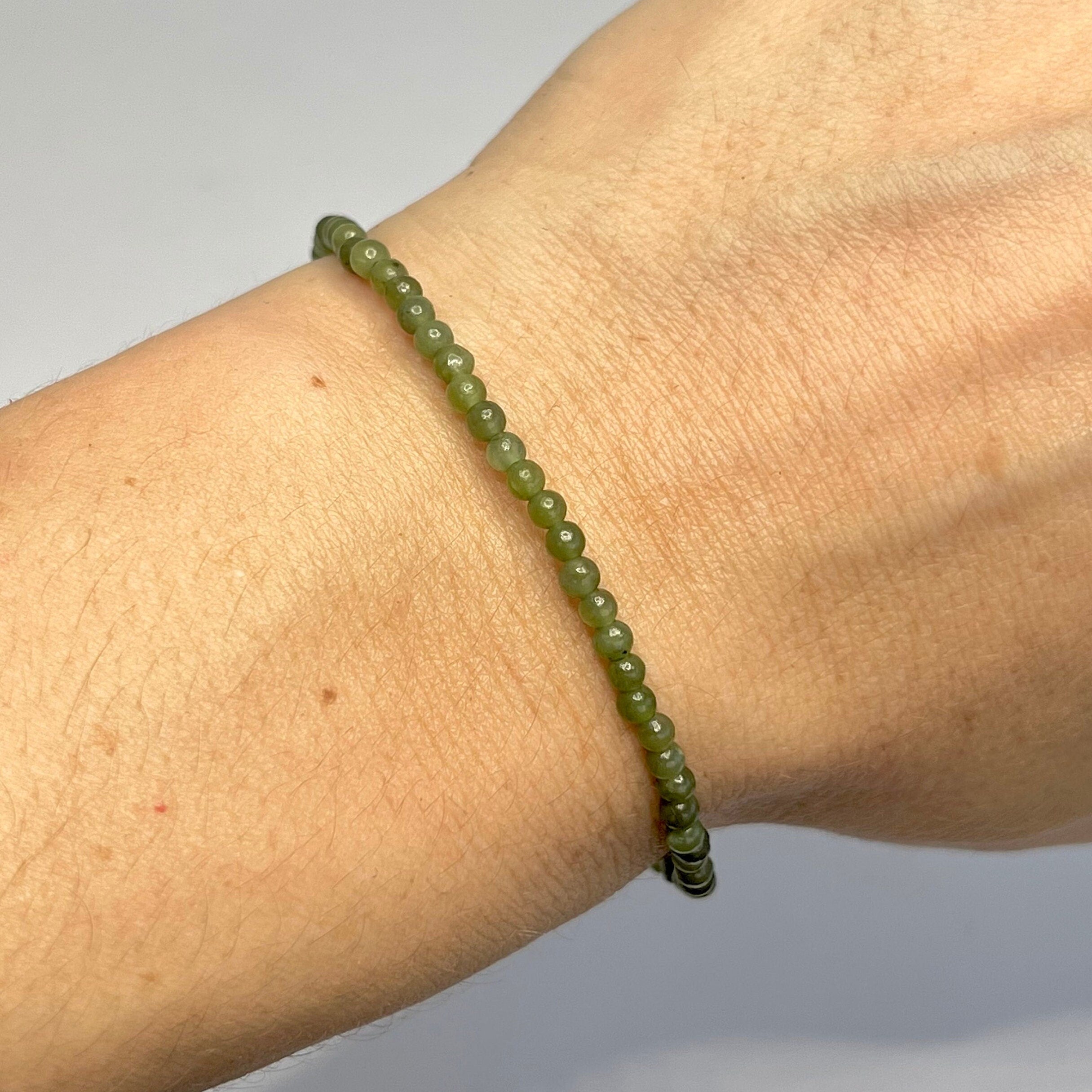 Nephrite Jade Crystal Beaded Bracelet: 3mm-8mm Round Beads