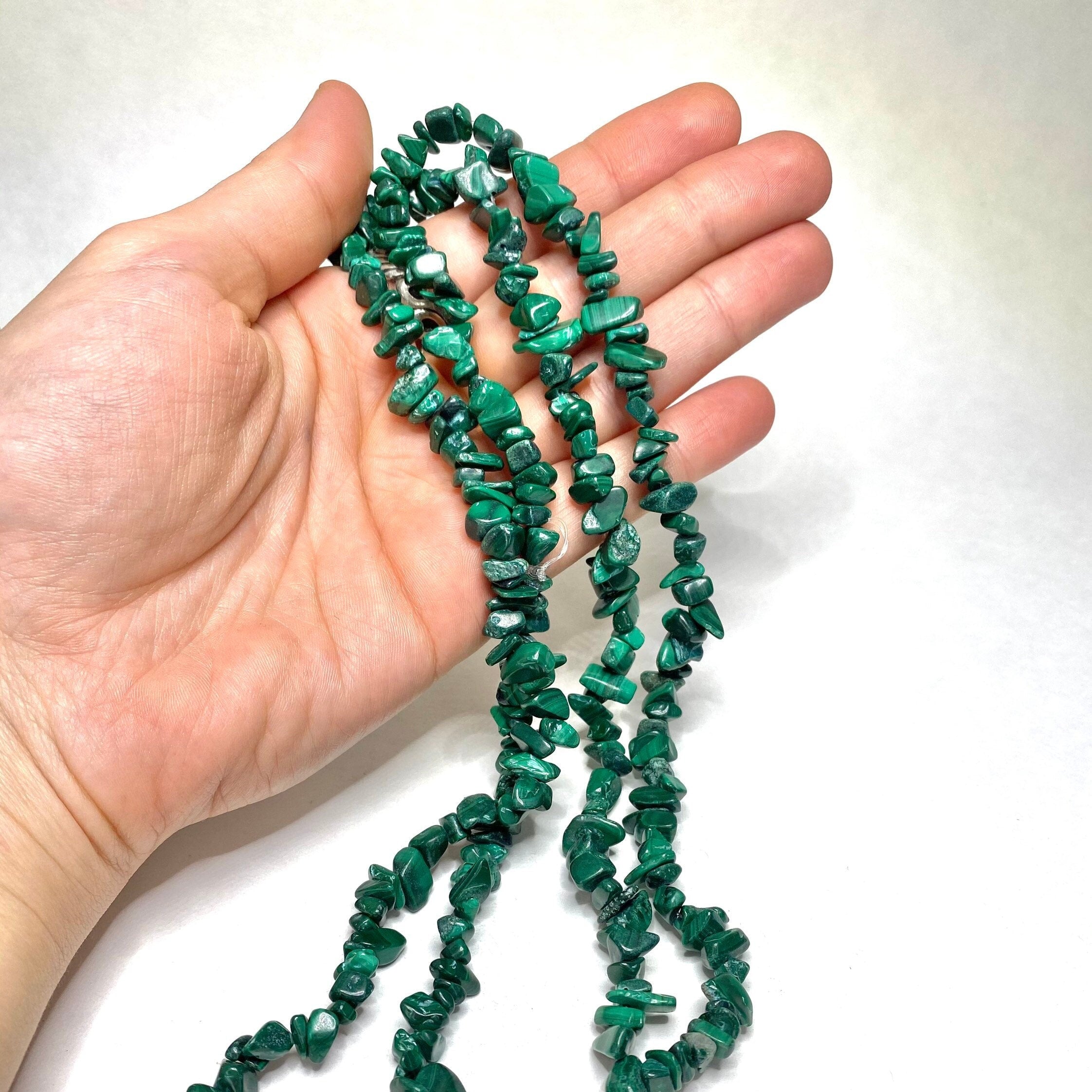 Malachite Long Crystal Necklace, 36" Green Gemstone Chips Necklace