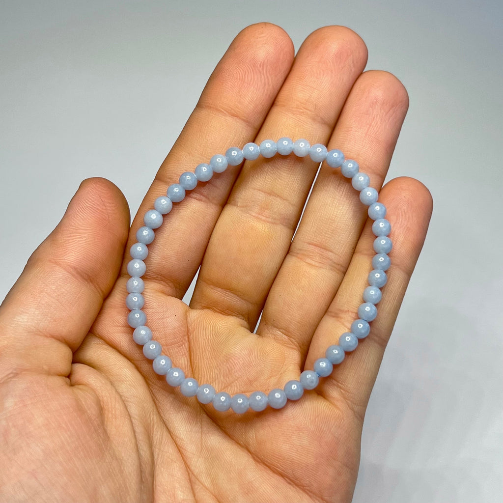 Angelite Crystal Bracelet, 4mm Gemstone Beaded Bracelet